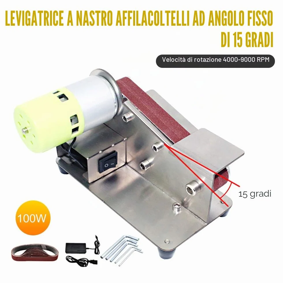 Levigatrice a nastro 100W, Affilatrice per coltelli 15° 7 livelli, Lucidatrice regolabile con 10 strisce