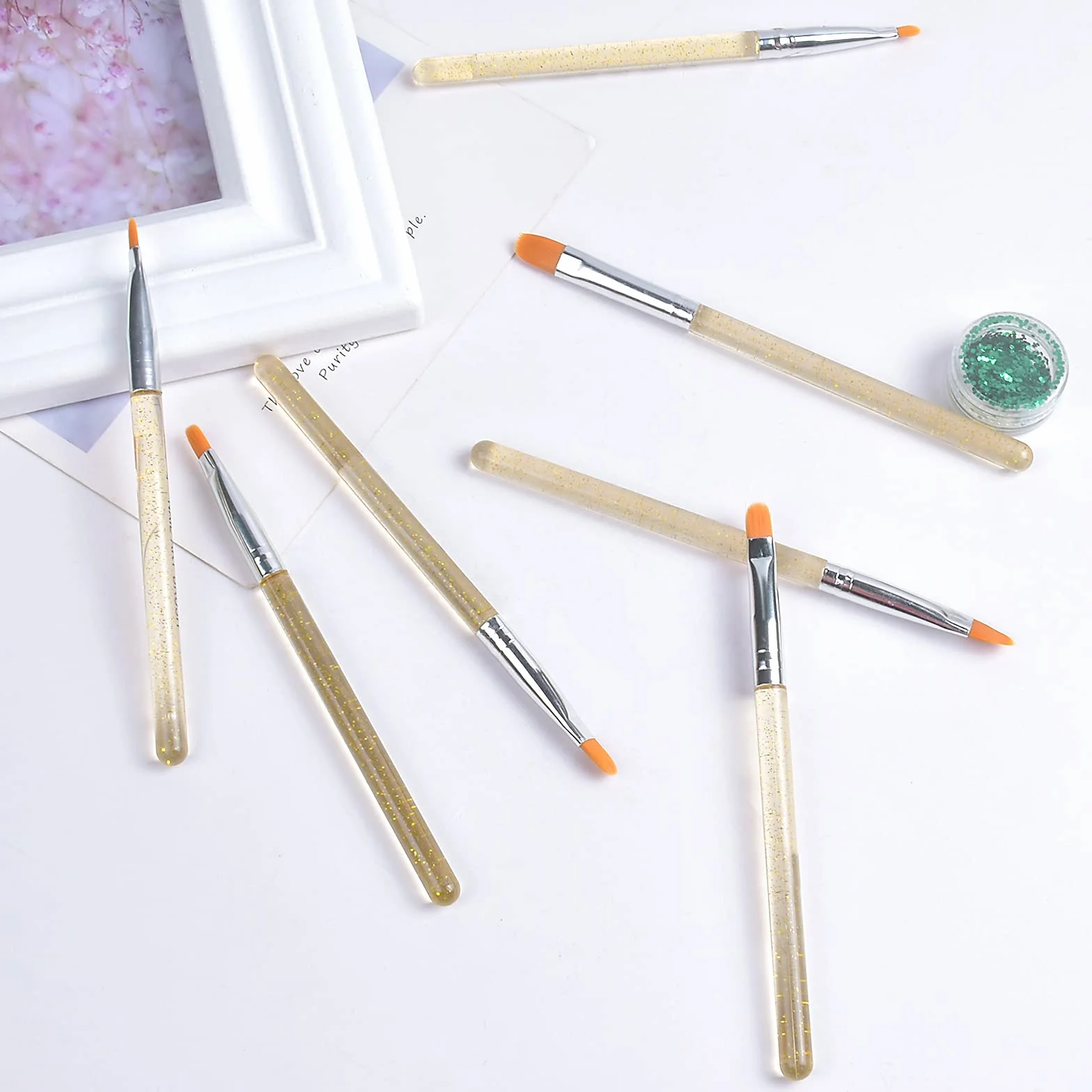 7 Pezzi Pennelli per Unghie Set, Pennello Gel Unghie, Gel UV e Spazzola di Arte del Chiodo per Unghie in Acrilico, Spazzola per Ricostruzione Unghie Gel UV per Pittura Penna Strumento (B)