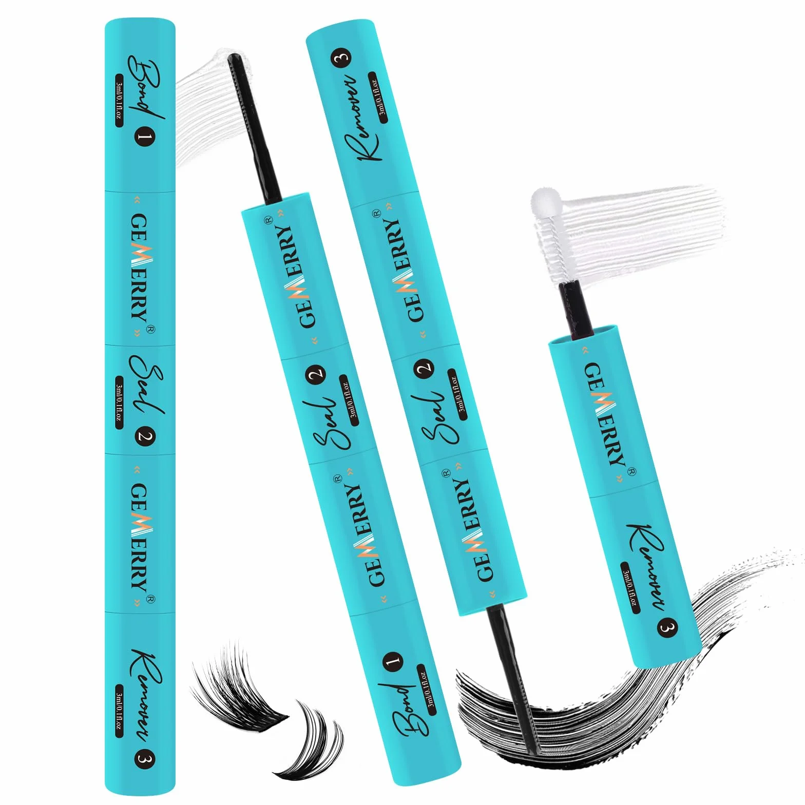GEMERRY 3-IN-1 Bond & Seal & Remover Colla Ciglia Finte Ciuffetti Bond e Seal Ciglia Nero Colla per Ciglia Finte Durata 72 ore+ Impermeabile | Nuoto e Bagno | Senza Lattice