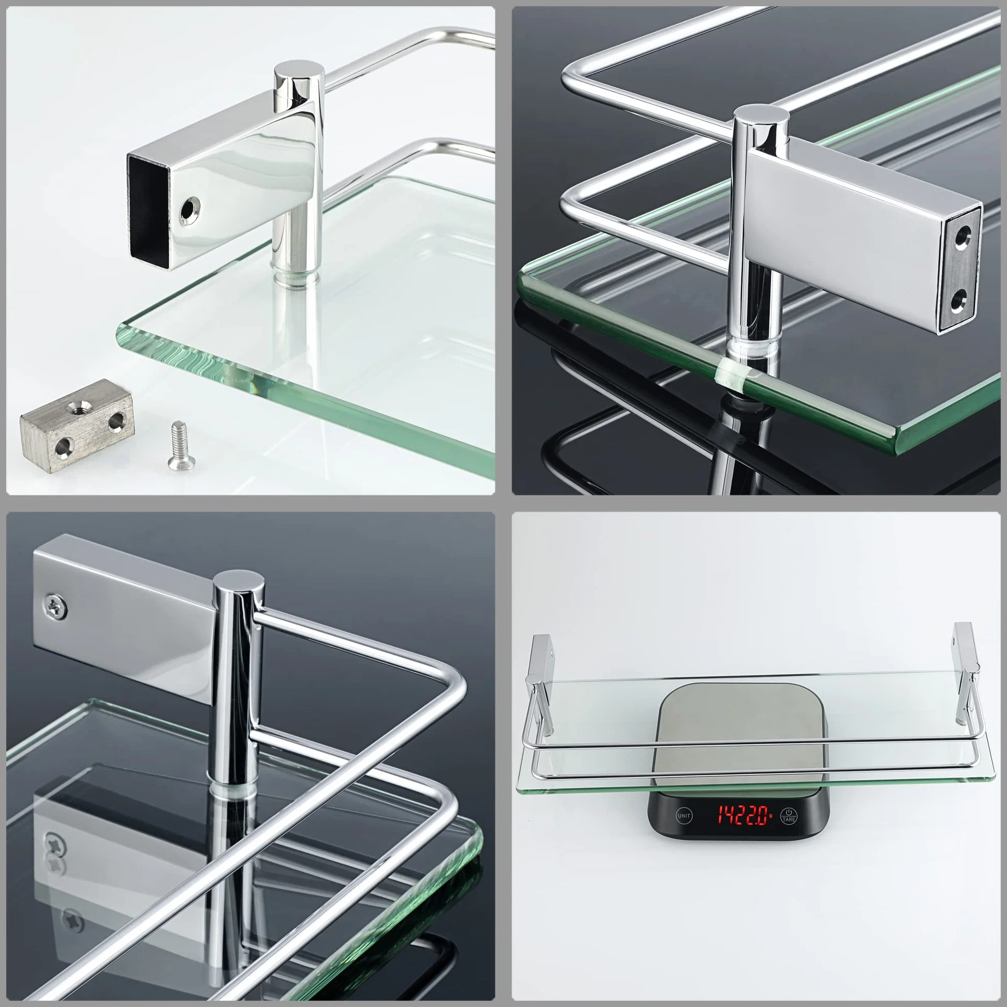 SAYAYO Mensola Bagno Vetro 40 CM Mensola Doccia Vetro a Parete Acciaio Inox 304 8MM Vetro Temperato Cromo Lucido
