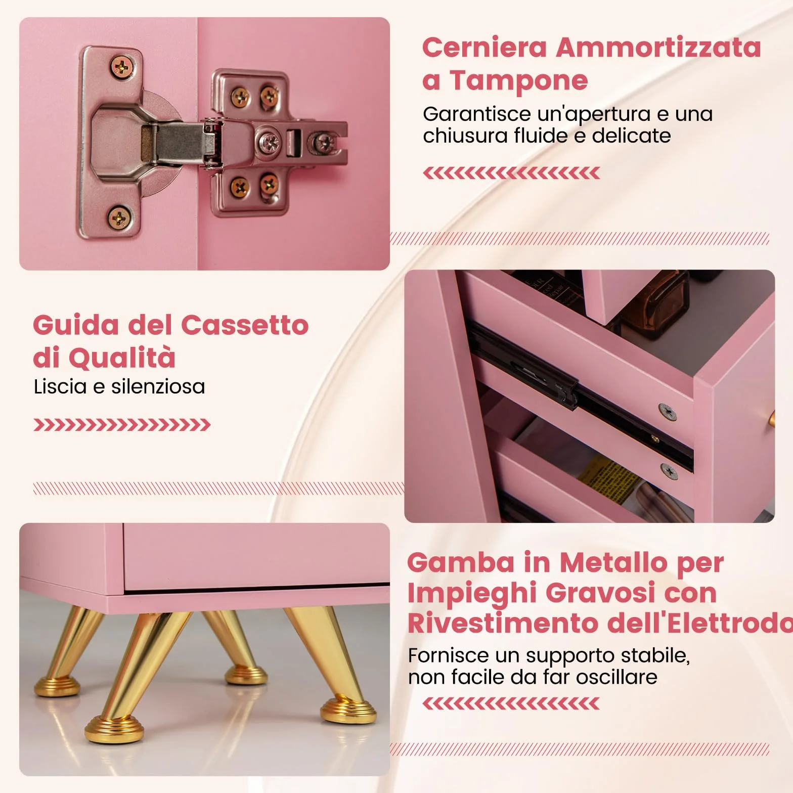 COSTWAY Tavolo per Manicure, Tavolo per Unghie con Cassetti, Cuscino Poggia Polsi e Gambe in Metallo, Stazione per Unghie Estetista Nail Art per Salone di Bellezza (Rosa)