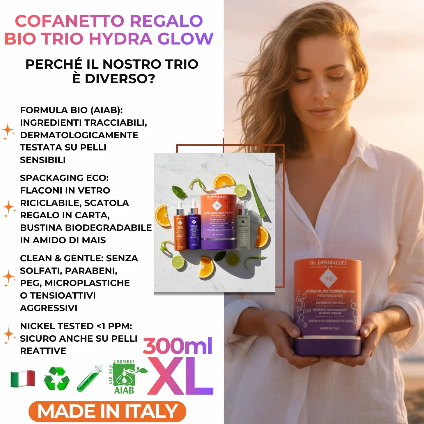 Dr. Dermaluci Lab Cofanetto Regalo Anti-Età Donna BIO - Routine Completa con Retinolo, Collagene & Vitamina C - 2 Sieri + Crema (3×100ml) - Per Pelli Sensibili, Nickel Tested, Made in Italy