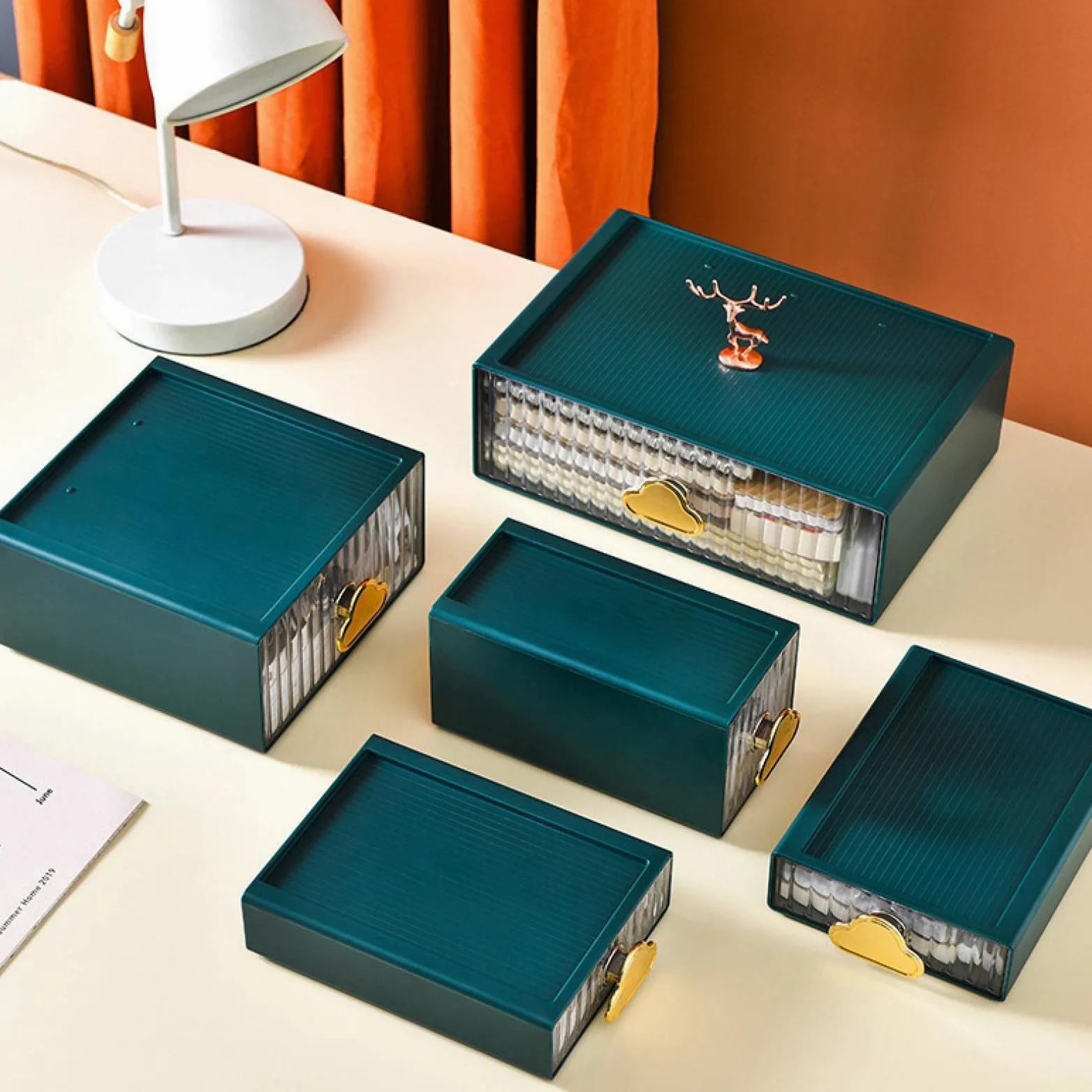 Cassetto dell'organizzatore di Trucco Impermeabile Scatola portaoggetti da scrivania cosmetica Scatola portaoggetti cosmetica di Grande capacità Cassetto Desktop D Verde
