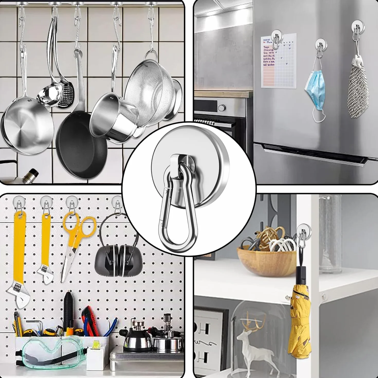 Calamite Neodimio 30KG 4 Pezzi Ganci Magnetici 32mm Ruotabili 360° per Frigorifero Cucina Garage