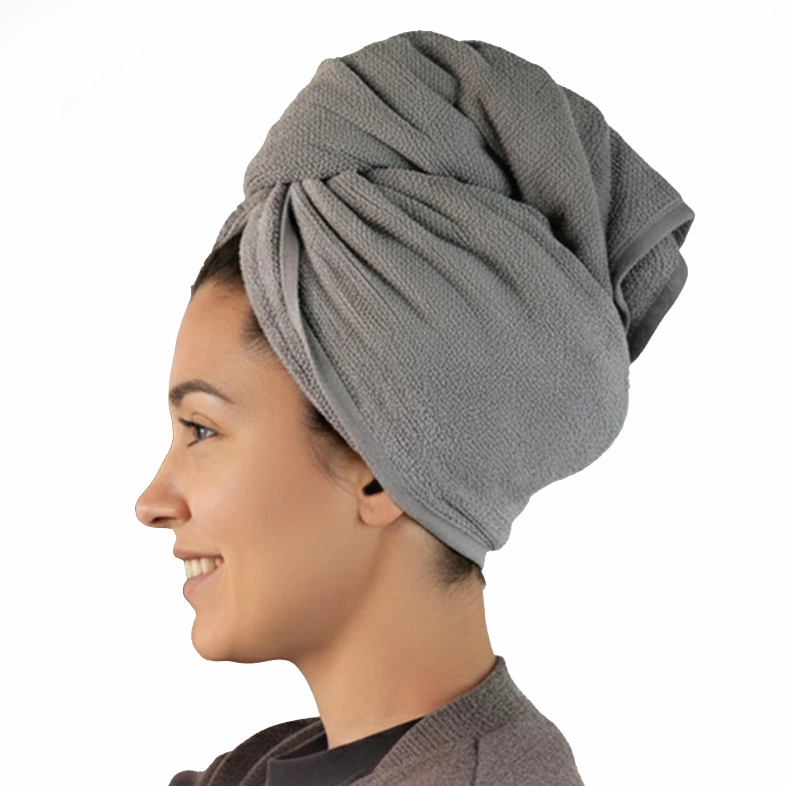 Generico Turbante Asciugacapelli in Microfibra 65x25 Cm Morbido e Assorbente con Bottone Antiscivolo