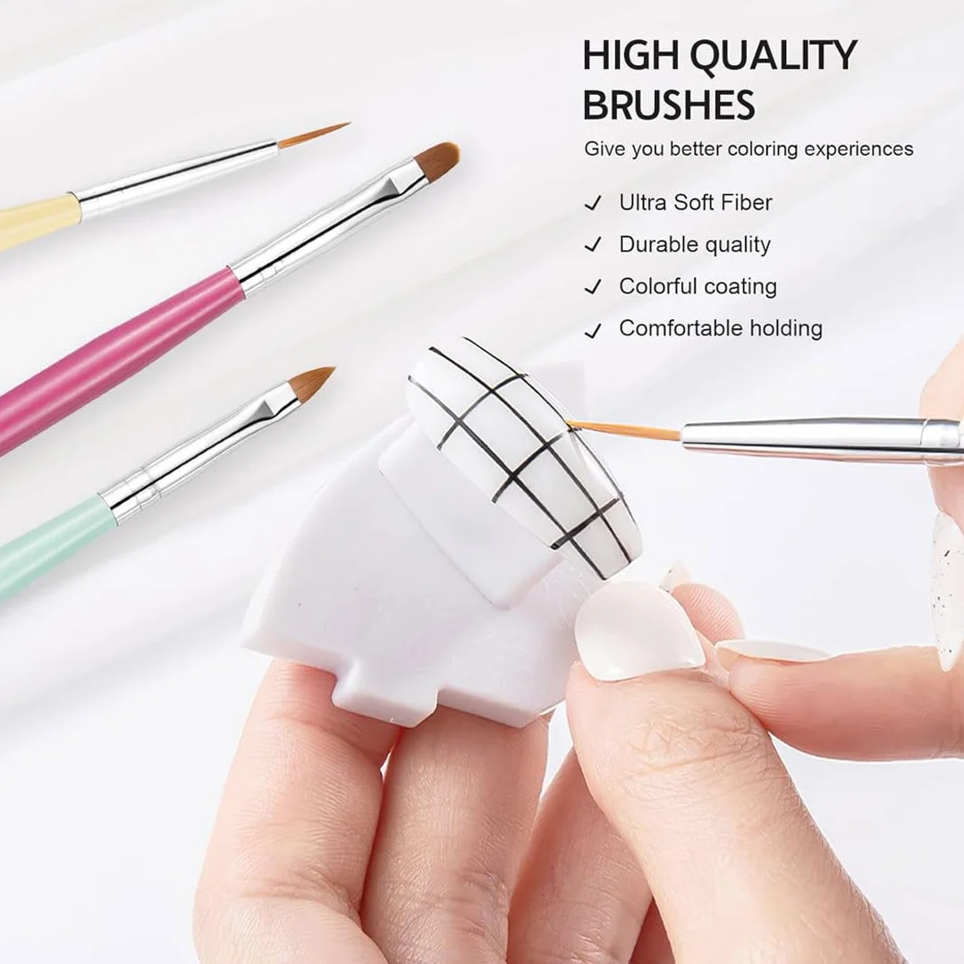 6 Pezzi Set di pennelli per Unghie- Pennello per Unghie in Acrilico, Pennelli per Unghie per Decorare, Strumenti per Unghie a Doppia Faccia, per Design delle Unghie e Fai-da-Te