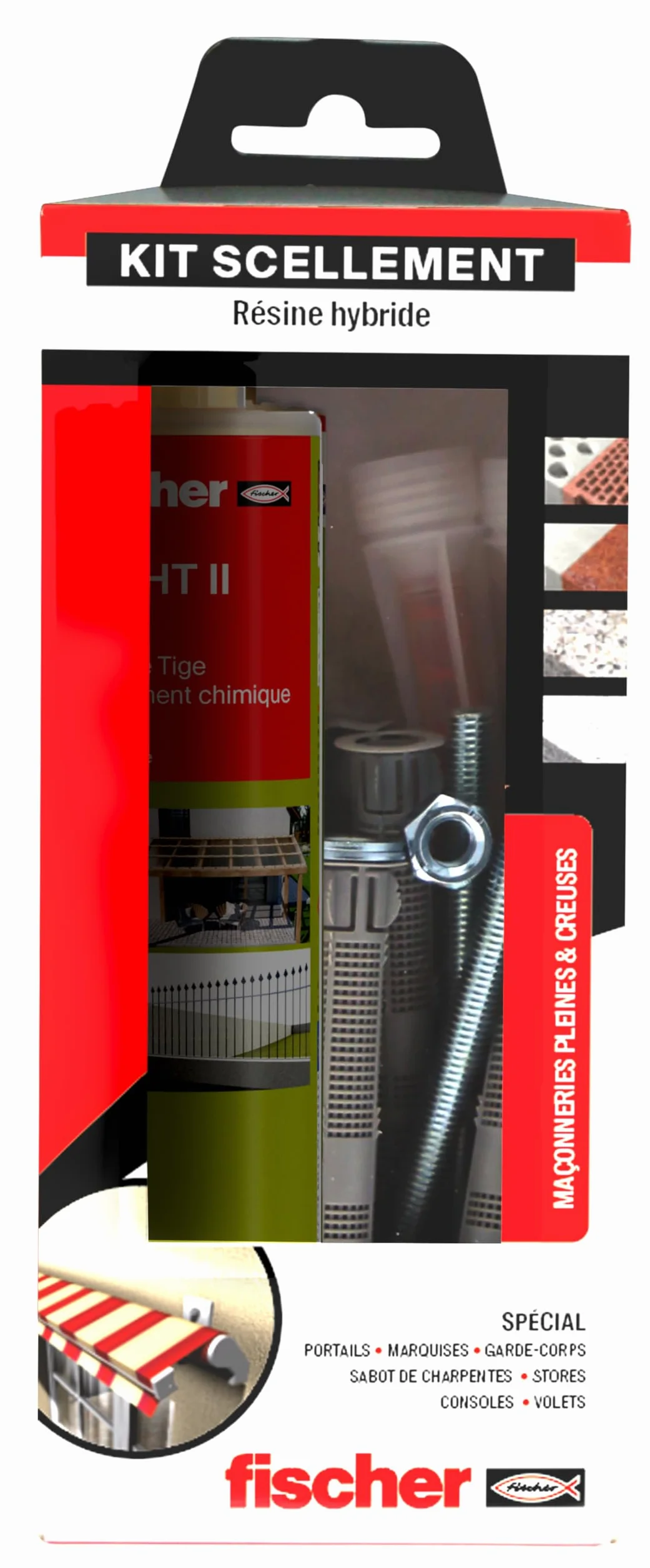 Fischer Kit di sigillatura FIS HT II 300 ml con punta per iniezione, setacci, aste filettate, rondelle e dadi