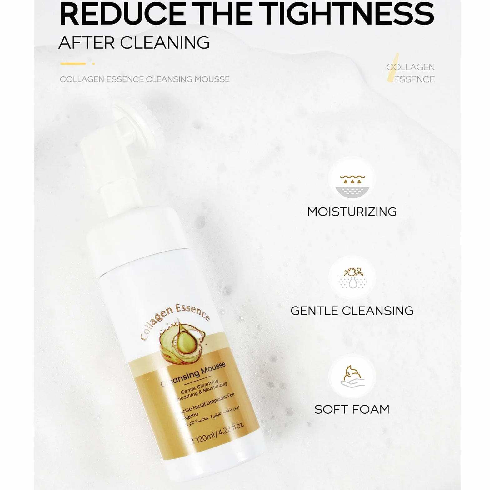 Detergente viso delicato in schiuma, detergente in schiuma di collagene, detergente quotidiano morbido per il viso, con pennello, lenitivo e idratante, per la cura della pelle, controllo dell'olio,