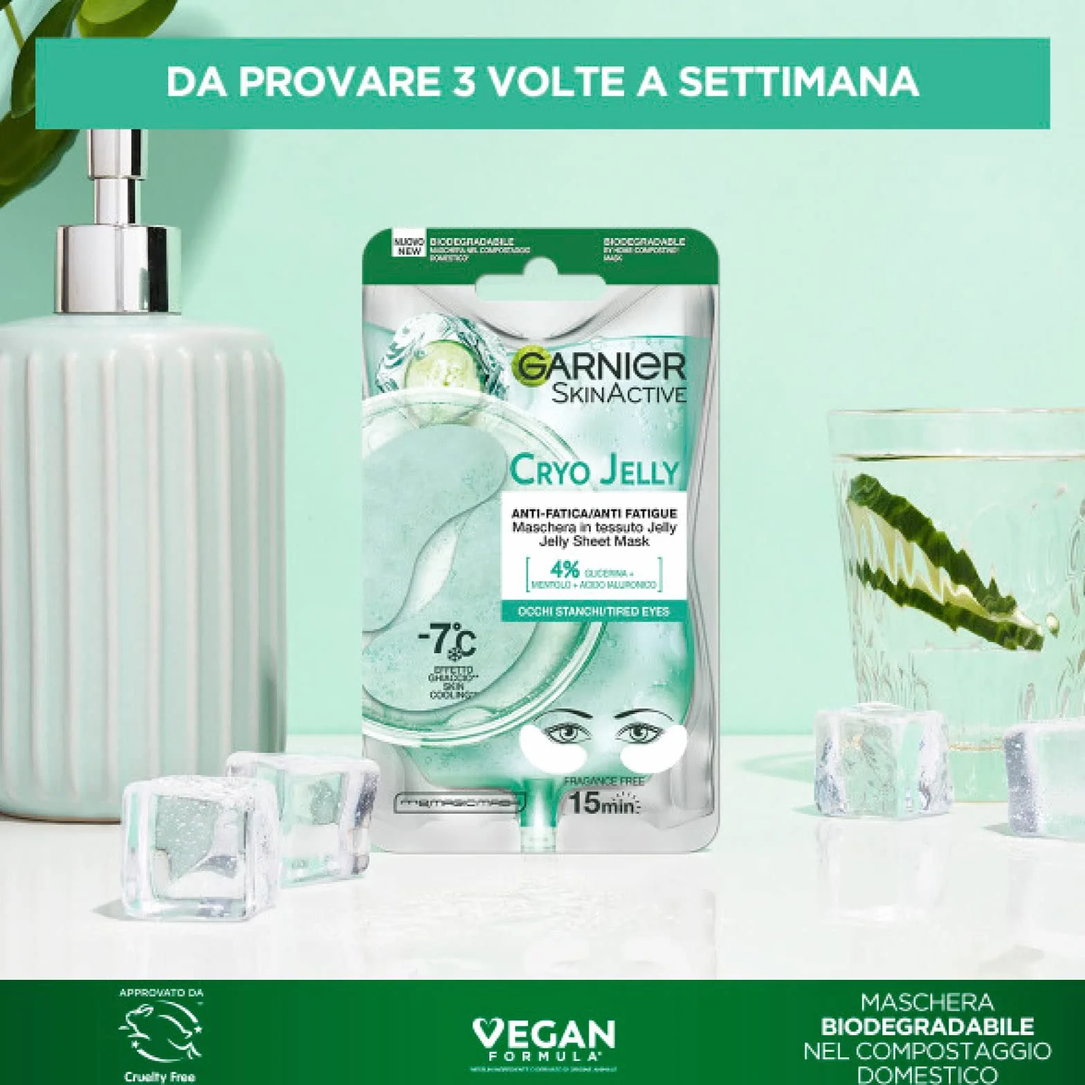 Garnier SkinActive Hydra Bomb Maschera Occhi contro Occhiaie con Succo d'Arancia e Acido Ialuronico 4 Patch + Cryo Jelly Maschera Occhi Anti-Fatica Effetto Ghiaccio con Glicerina e Mentolo 4 Patch