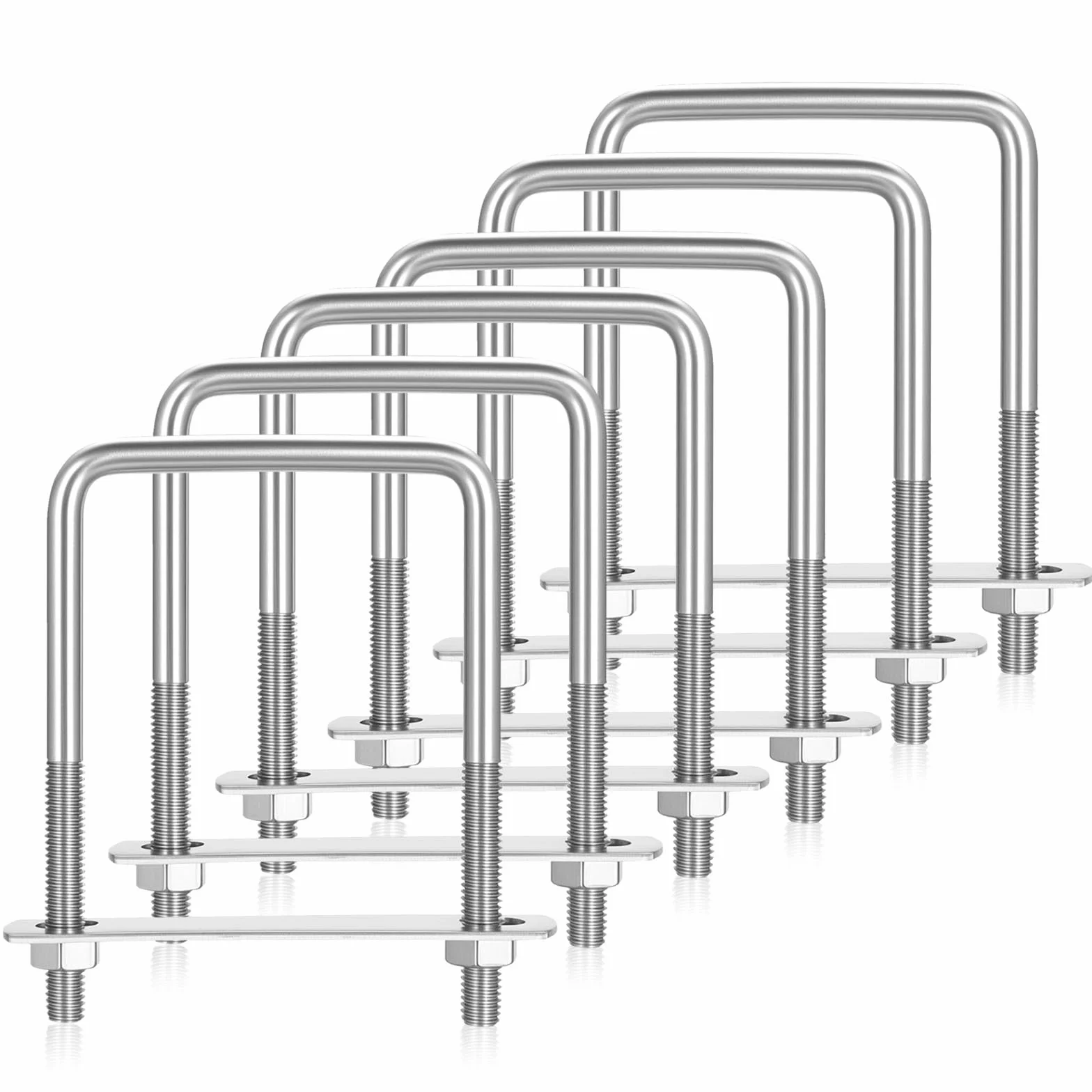 Bulloni a U con Piastre M6 x 50 x 80 mm Acciaio Inox Quadrato Kit Fissaggio per Telaio