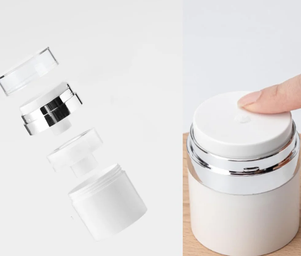 Dispenser di pompa airless, 50 ml, crema ricaricabile, contenitore cosmetico, bottiglia sottovuoto portatile con coperchio per viaggi