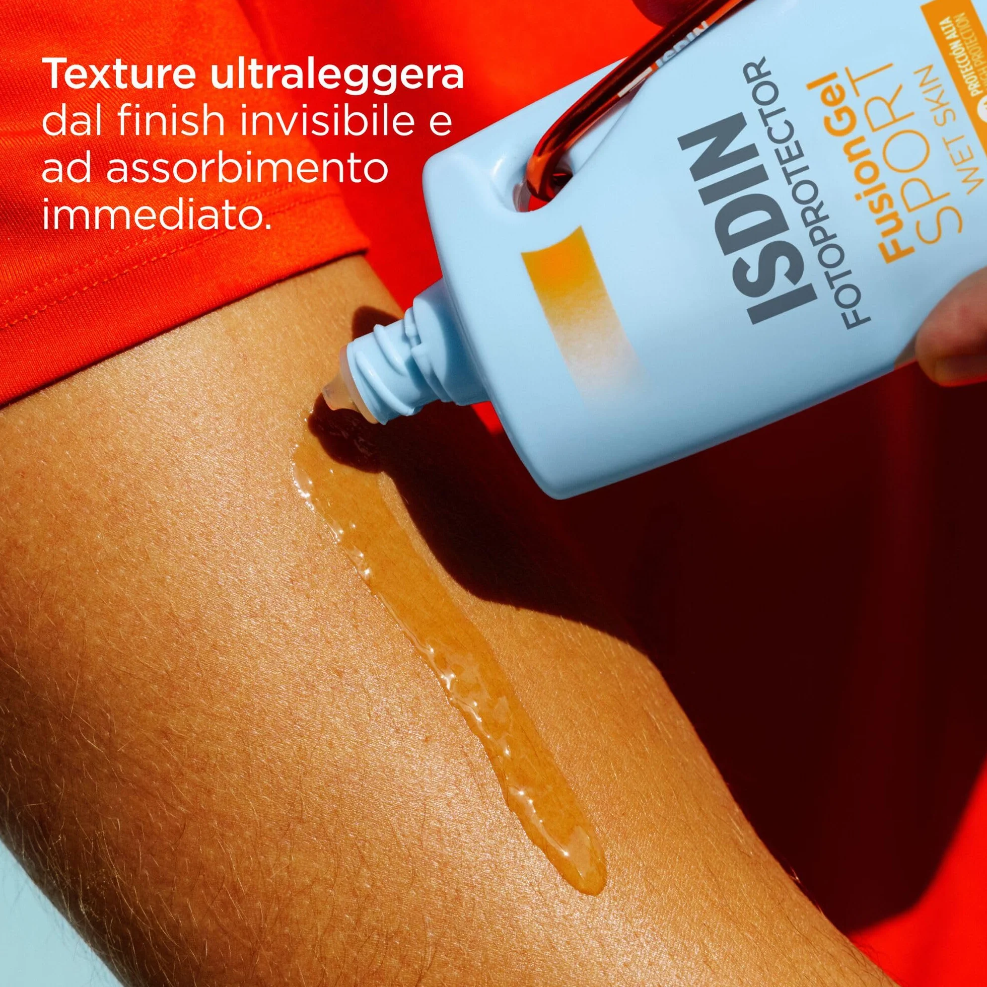 ISDIN Fusion Gel Sport Wet Skin SPF 50 (100 ml) | Crema Solare per il Corpo Ideale per gli Sportivi | Resistente al Sudore | Rinfrescante e Ultraleggero