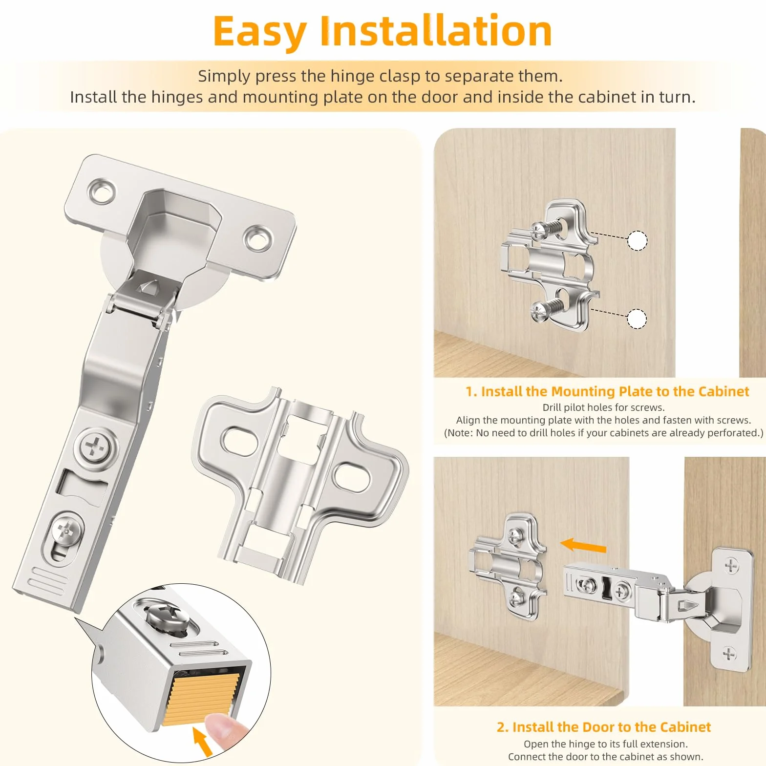 Furniware Cerniere a Scomparsa 3D Clip-On Incasso Angolo 45°-105°, Nichel Satinato, Acciaio Inox per Ante
