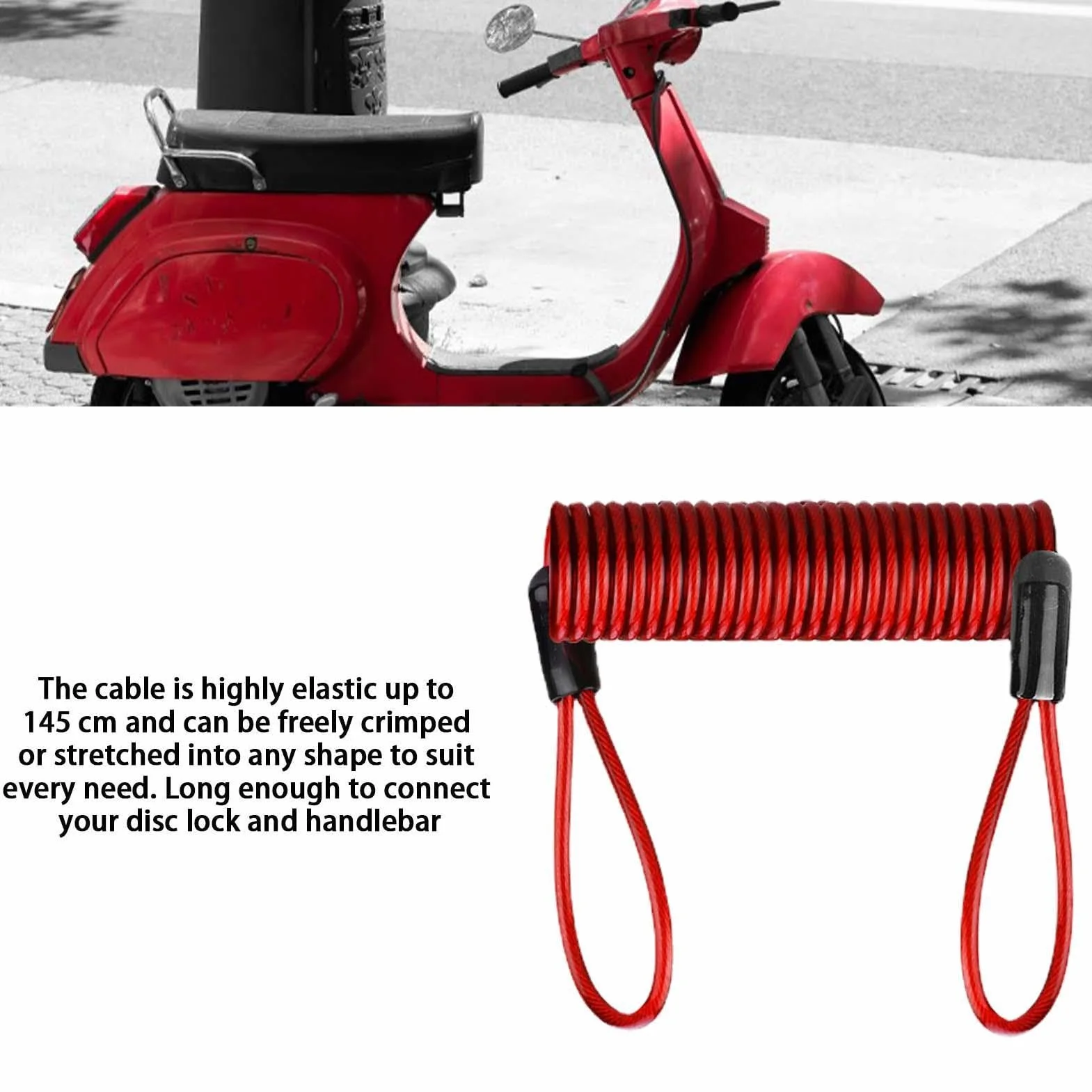 Filo promemoria serratura antifurto 120 cm acciaio PVC molla sicurezza per moto scooter biciclette