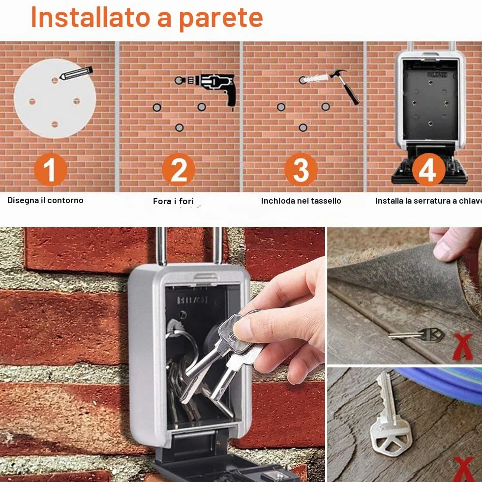 TEUEN Cassaforte Chiavi Esterno Combinazione 4 Cifre Lucchetto Cassetta Chiavi Muro Nero