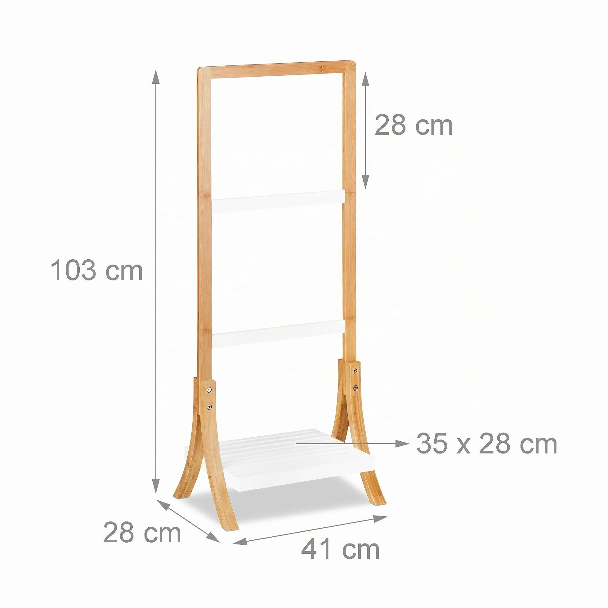 Relaxdays Portasciugamani da Terra bambù MDF 3 Aste 103x41x28 cm Naturale Bianco