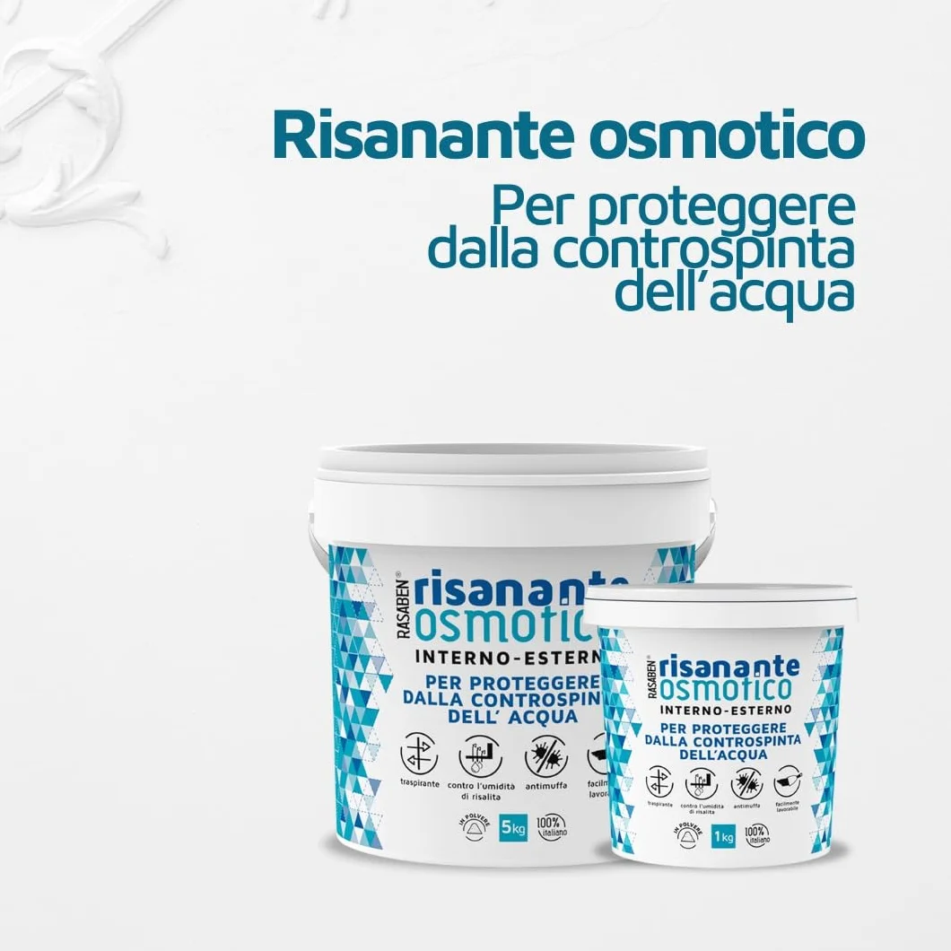 RASABEN Risanante Osmotico Stucco in Polvere per Risanamento Murature Umide Impermeabilizzare Pareti Pavimenti Antimuffa Traspirante 1kg Made in Italy