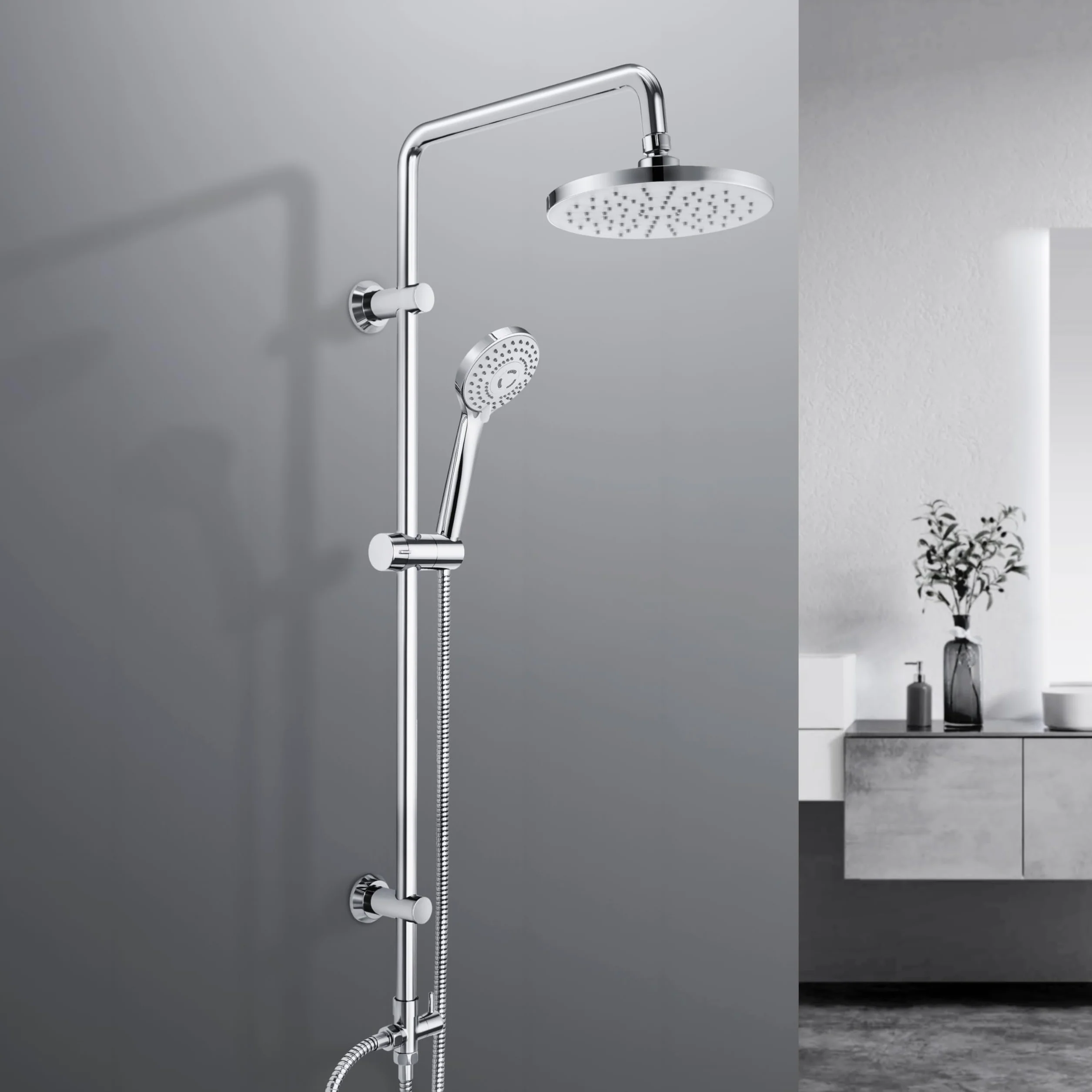 JOHO Colonna Doccia Acciaio Inox con Soffione e Doccetta, D20cm Tondo Cromo