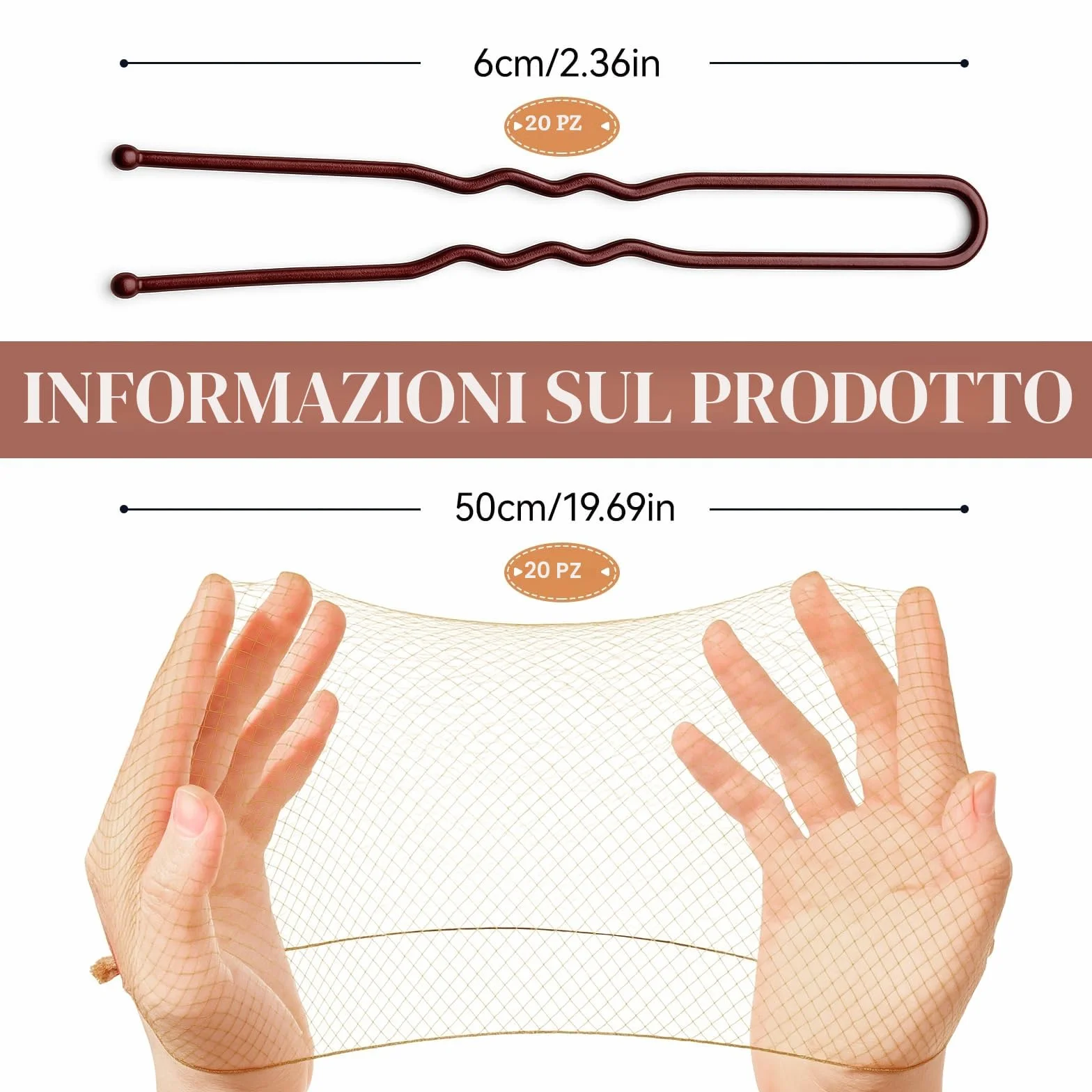 Retine per capelli per chignon, 20 reti per chignon con 20 forcine a forma di U per donne da 50 cm, rete invisibile per chignon, per ragazze, ballerine, chef, infermieri, assistenti di volo