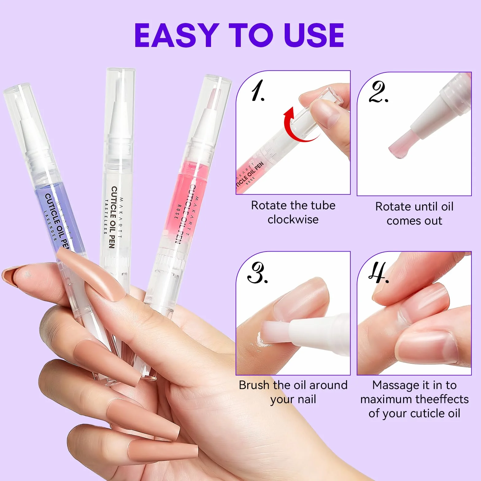 Makartt Olio Pen per Cuticole e Unghie, 3Pc Nail Oil Nutriente Idratante, Kit Cure Cuticole Crudele e Secche