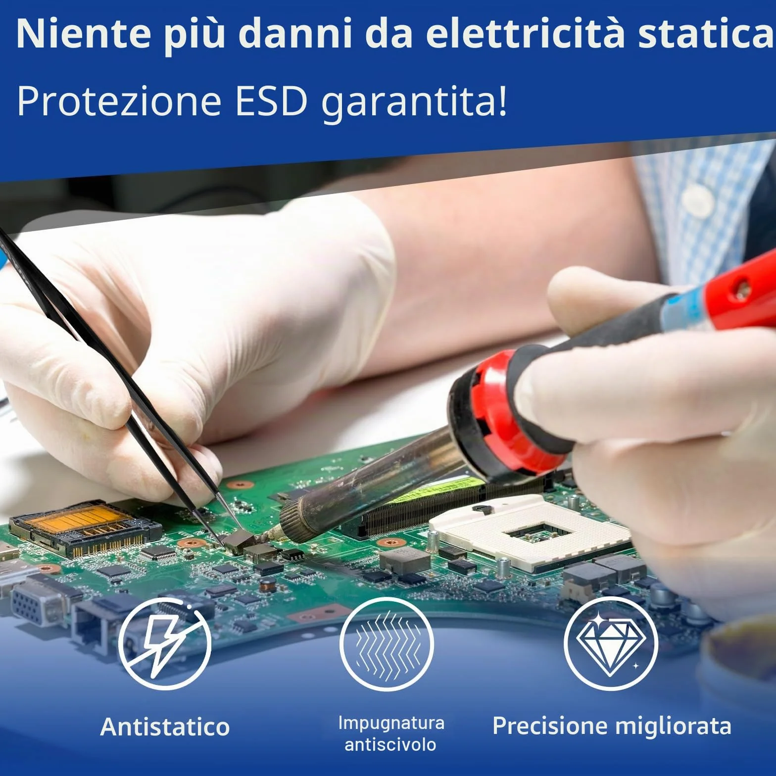 XOOL Zestaw Pęset Precyzyjnych Antystatycznych ESD 9 Sztuk Stal Nierdzewna z Etui