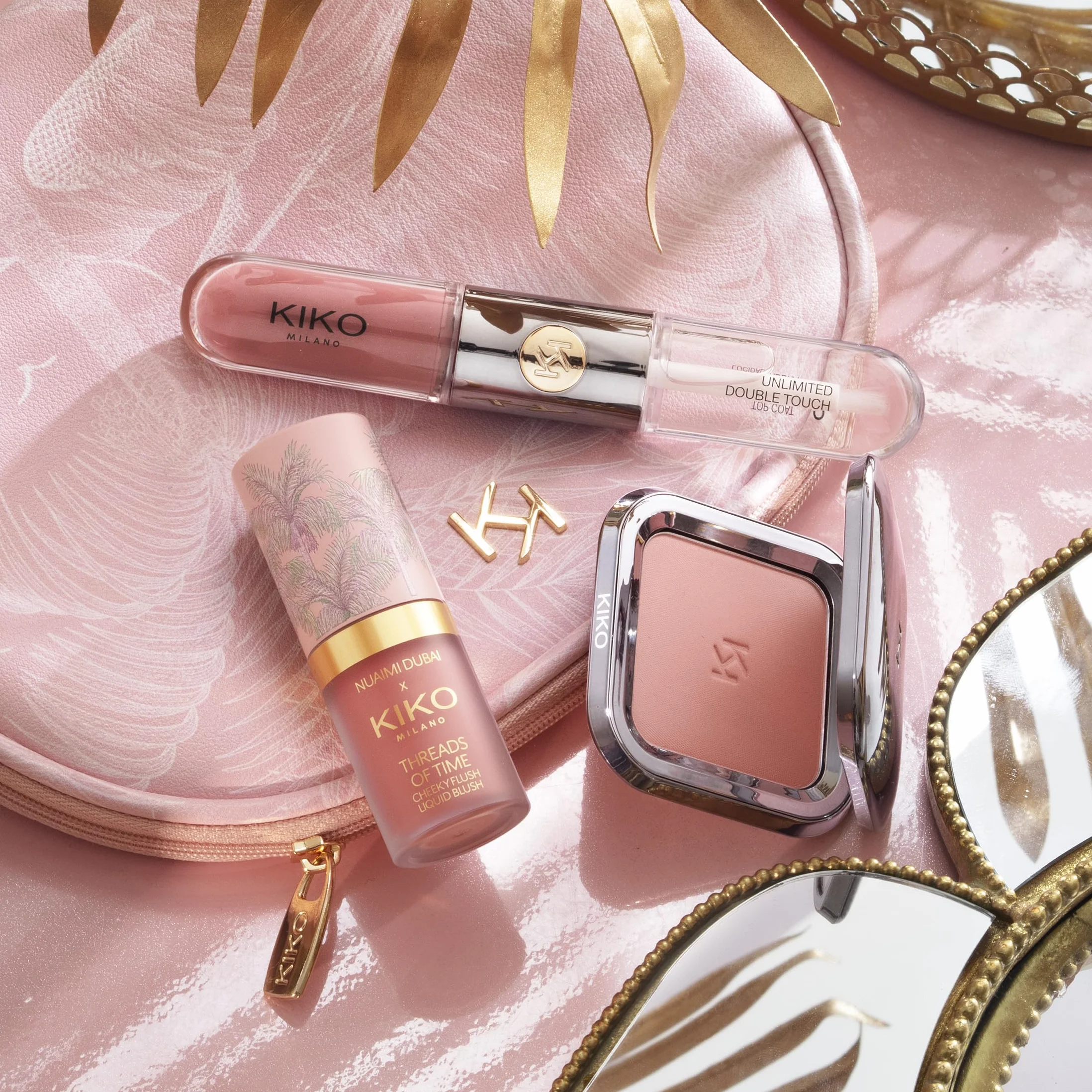 KIKO Milano Threads Of Time Lip To Cheek Make Up Kit, Gift Set Makeup: Rossetto E Gloss 2In1, Blush Liquido E Blush In Polvere