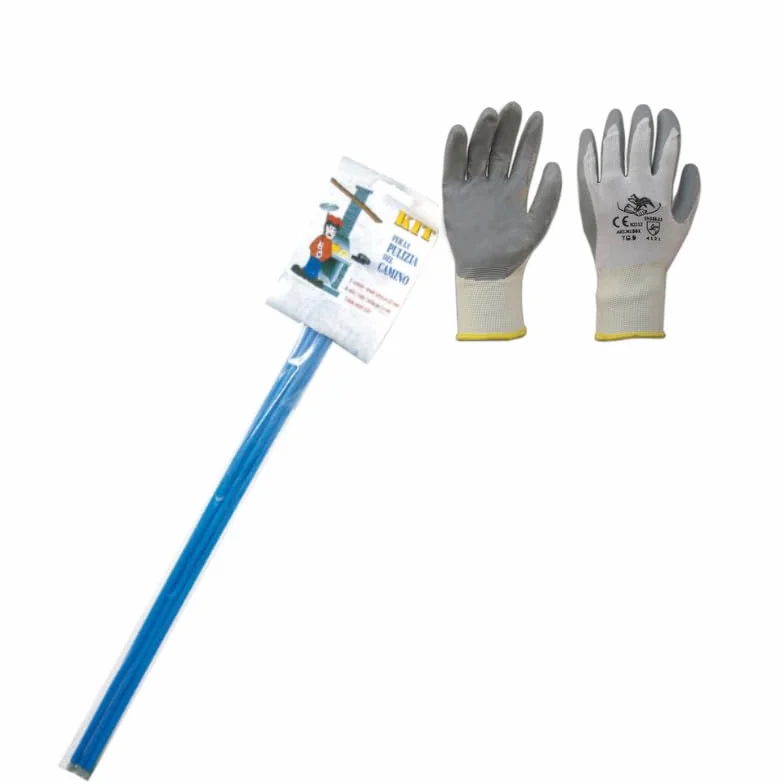 PINTO FERRAMENTA Kit Spazzacamino Pulizia Canna Fumarie Spazzola Tonda Quadrata Asta Stufa Legna Camino Pellet Guanti 25 CM