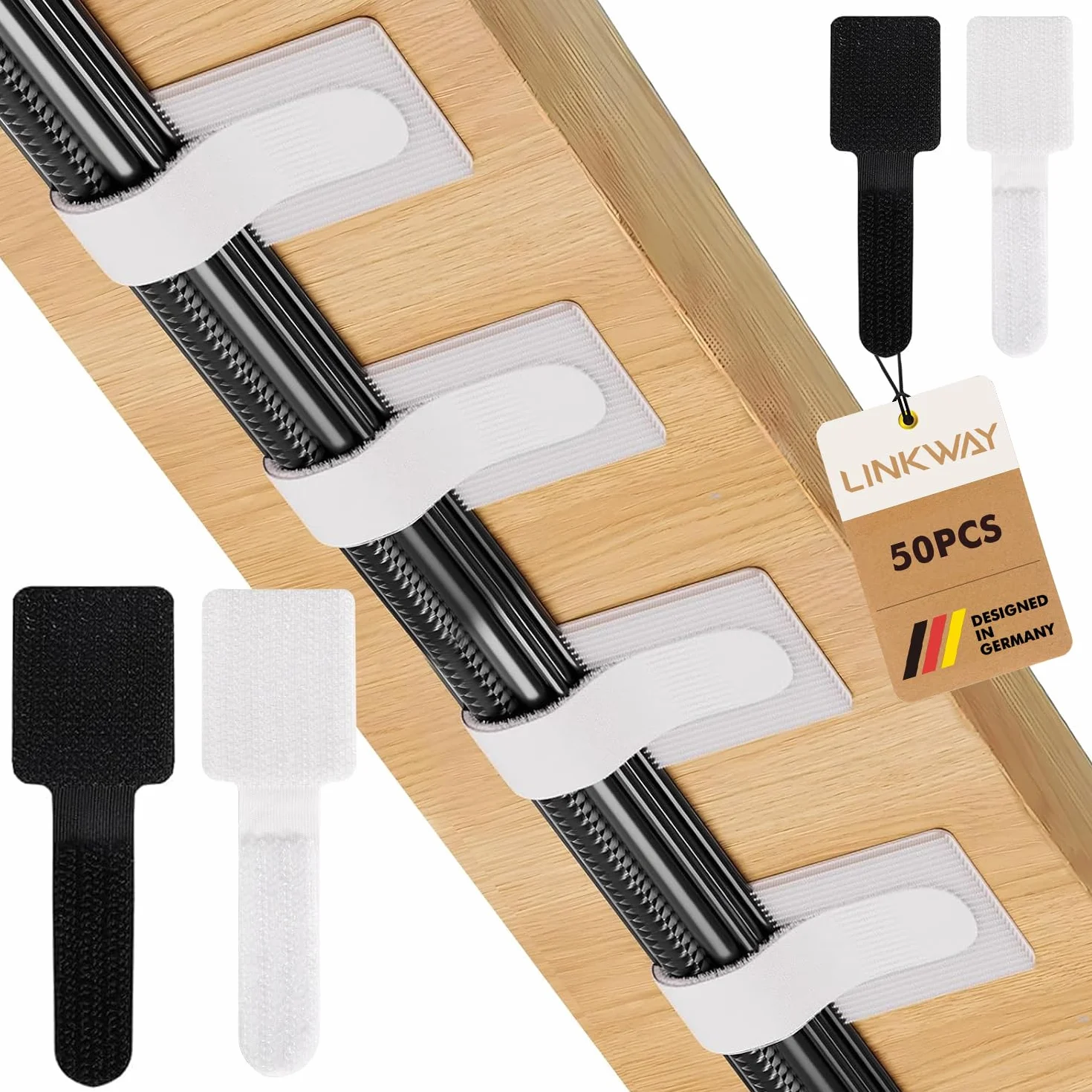 LINKWAY 50 pezzi organizer per cavi sotto la scrivania, supporto in nylon riutilizzabile, gestione cavi autoadesivo