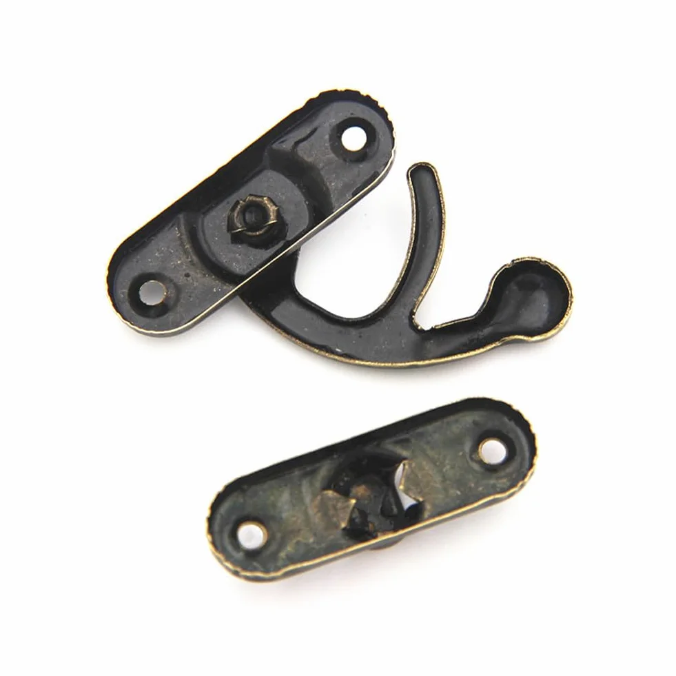 Antico Hasp Bronzo 2 Pezzi Gancio a Scatto Destro 43 x 37 mm per Cassette Legno