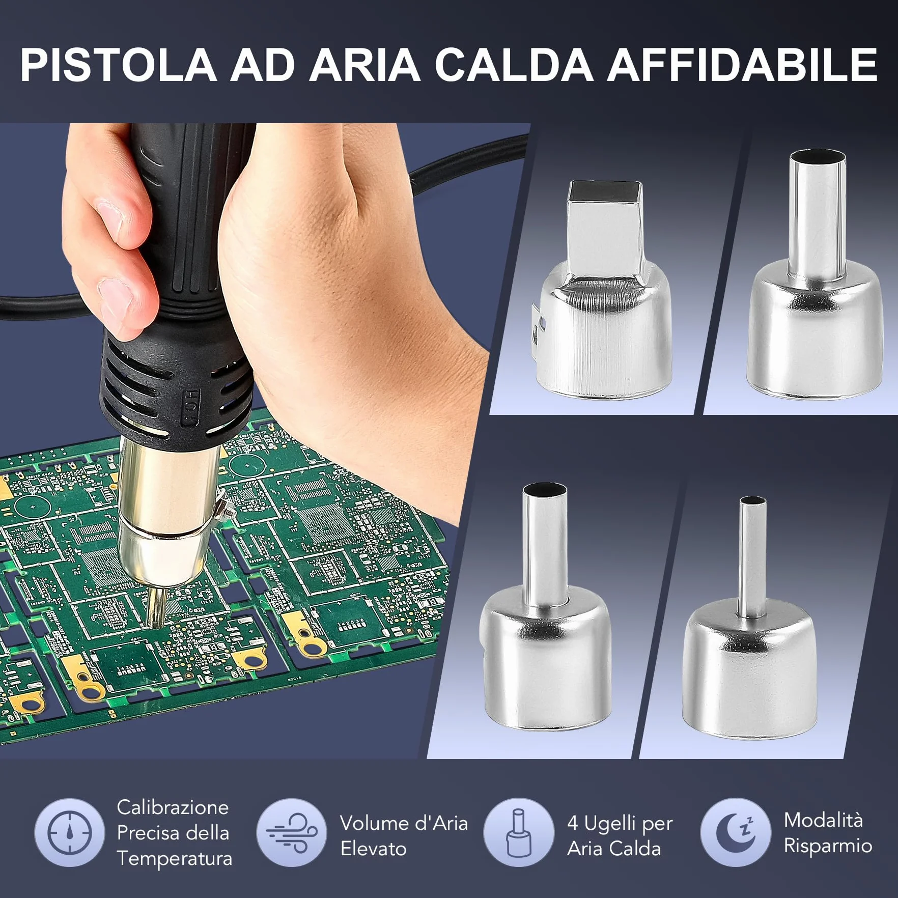 CREWORKS 750W Stazione Saldante Digitale 2 in 1 SMD con Schermi LED Saldatura ad Aria Calda