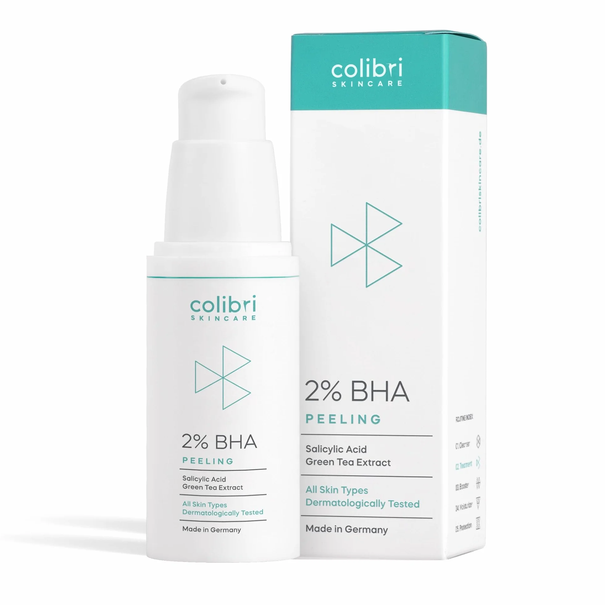 colibri skincare 2% BHA Peeling viso chimico esfoliante con acido salicilico - tutti i tipi di pelle, specialmente grassa e mista - scrub donna e uomo - 30 ml
