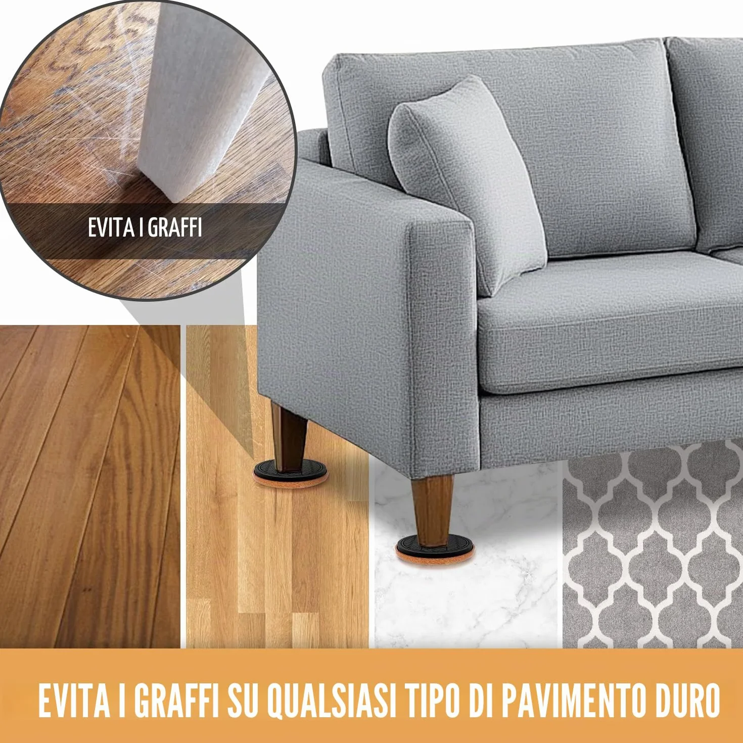 Feltrini per Mobili Pesanti Parquet 8 Pezzi 9 cm Marrone Rotondi