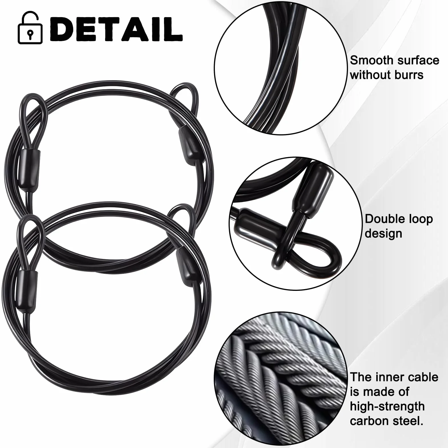 Cavo di Sicurezza in Acciaio 3mm, Lucchetto Casco Moto, Cavo Antifurto Bici (1m) 2 Pezzi