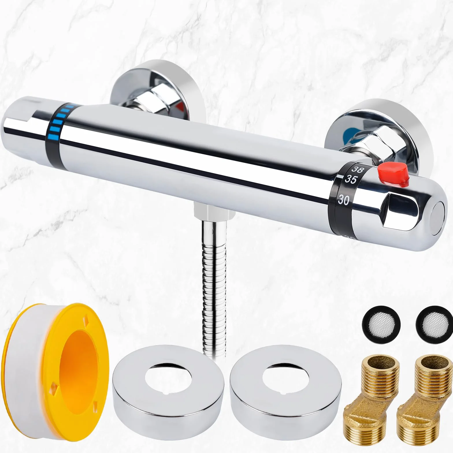 Miscelatore Doccia Termostatico G 1/2" a due Uscite, Blocco di Sicurezza 38°