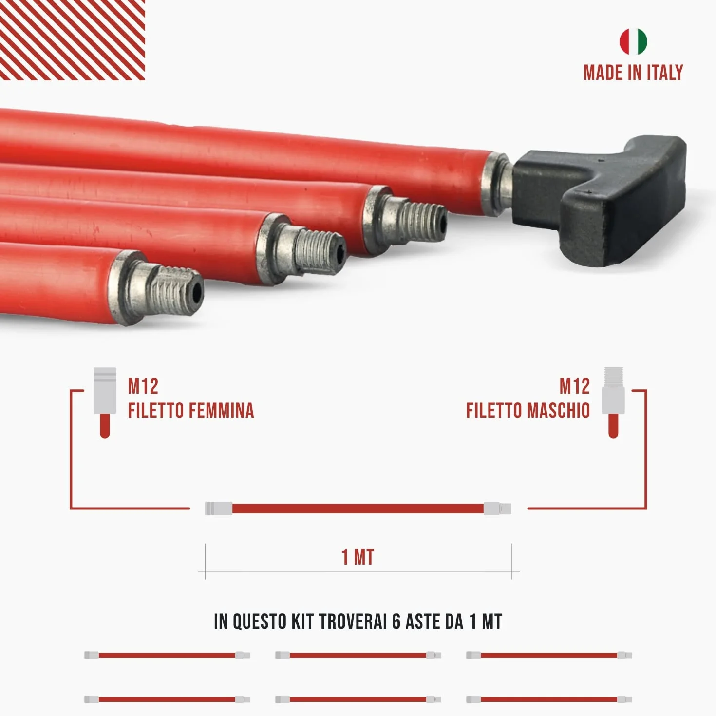 BARETTO Kit Pulizia Camino Canna Fumaria Ø 130 mm Scovolo NYLON Aste 6 m Curvatura 45° Rimozione fuliggine Spazzacamino