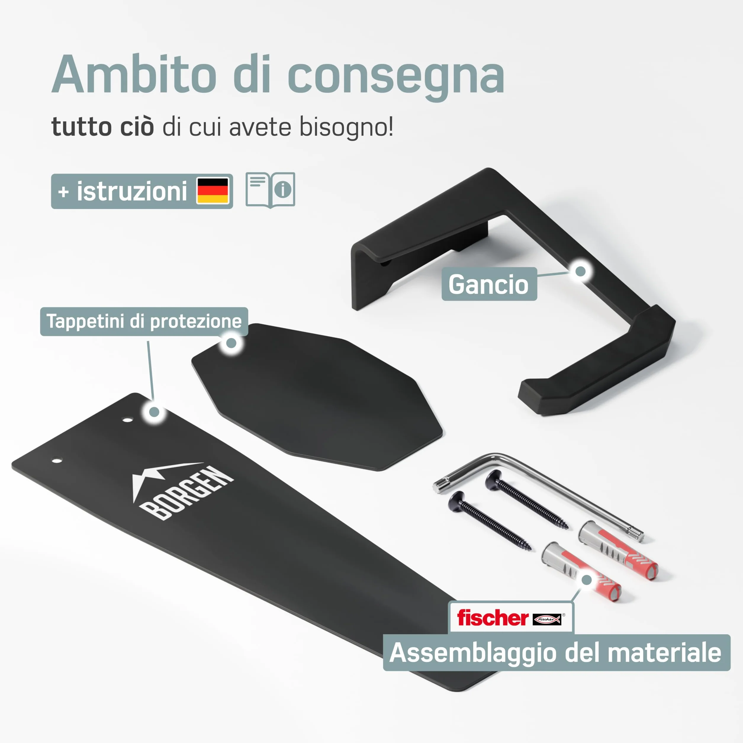 Borgen Supporto da parete per bici verticale nero opaco per E-bike MTB bici da corsa con cuscinetti