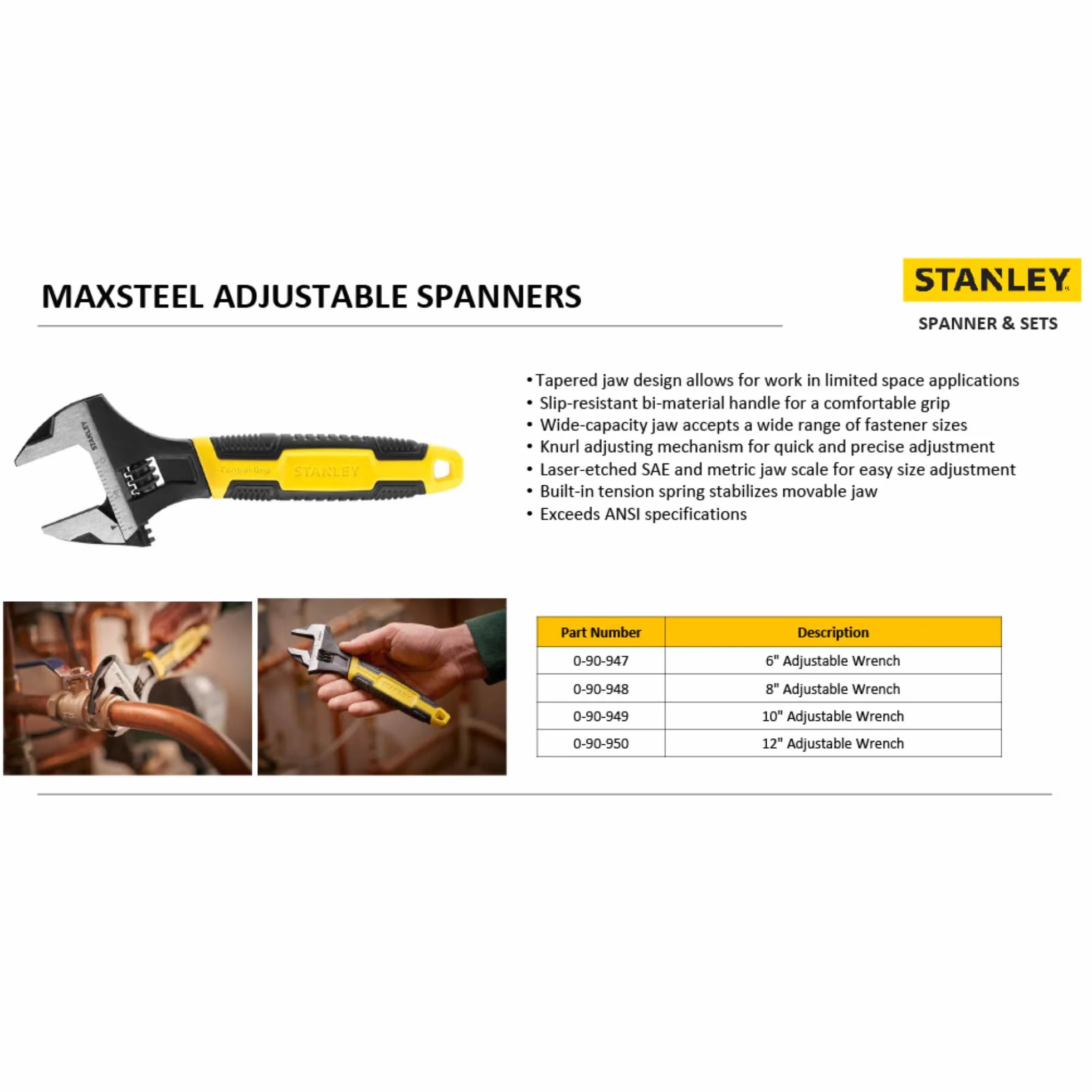 STANLEY Chiave Regolabile a Rullino 200 mm 0-90-948