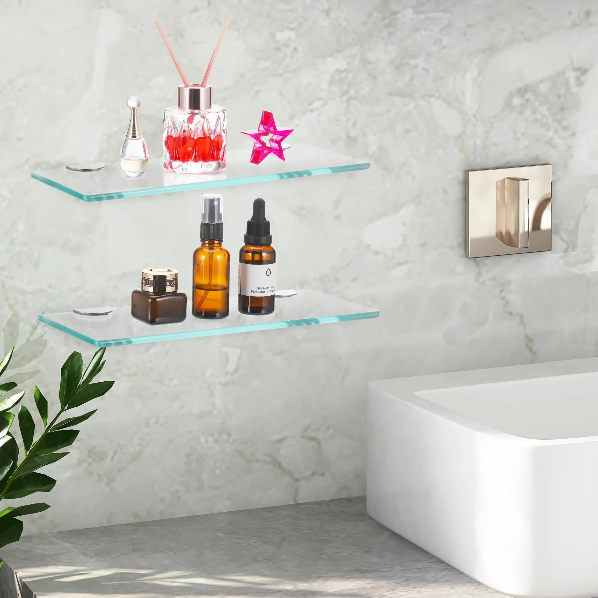 JIZZU Mensola Doccia 2 Pezzi Vetro Temperato 30 cm 6 mm 5 kg Bagno