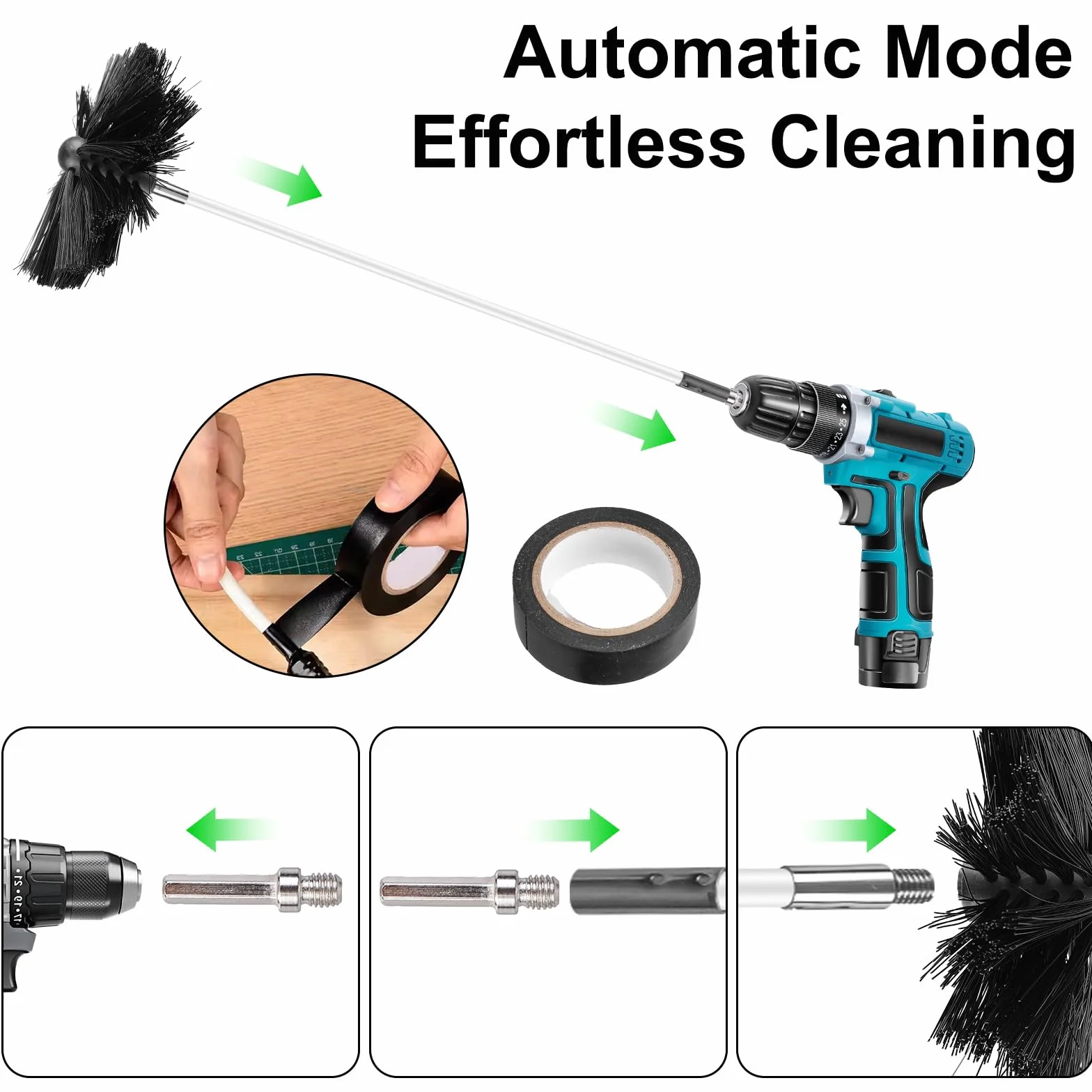 Set da 24 Pezzi di Spazzole per Camino con Aste Flessibili 410 mm, Kit Pulizia Canne Fumarie