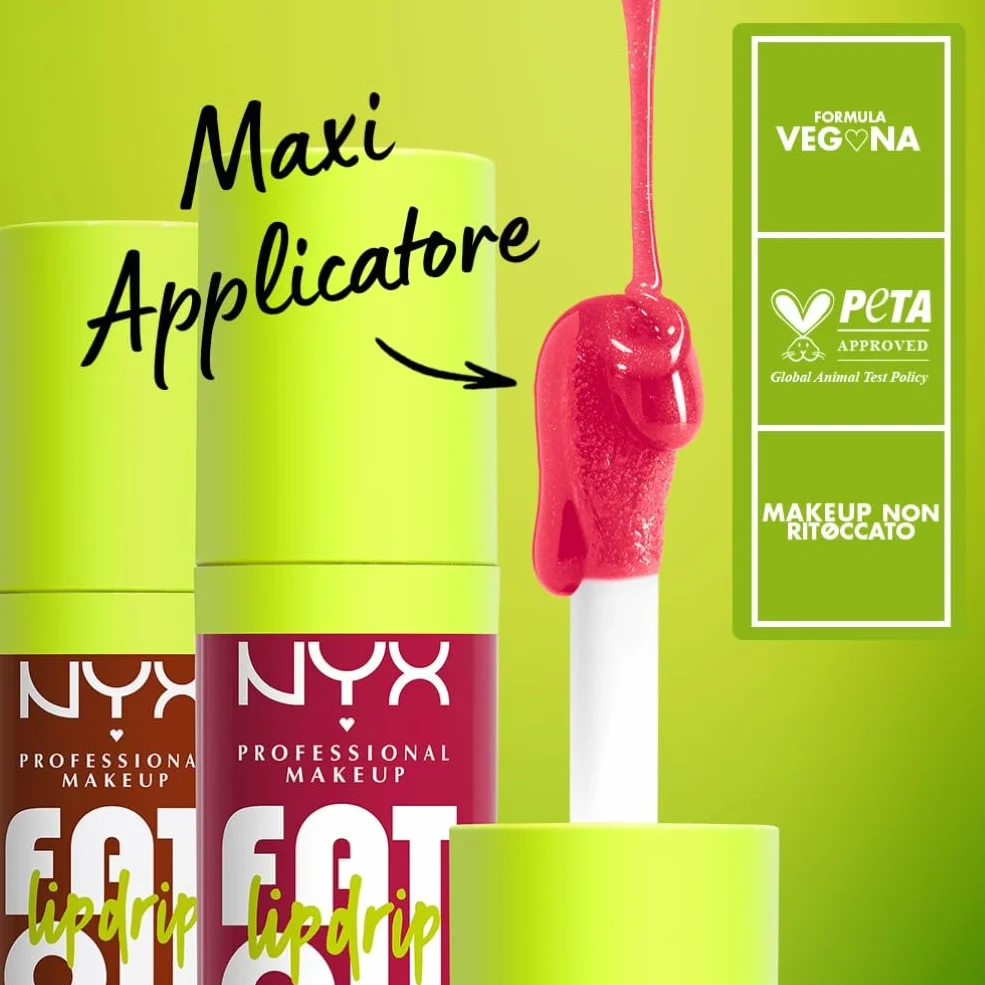 NYX Professional Makeup Gloss Labbra, Finish Cremoso e Lucido, Fino a 12H di Idratazione, Maxi Applicatore, Con Squalano, Olio di Lampone e Camemoro, Fat Oil Lip Drip, Tonalità: My Main