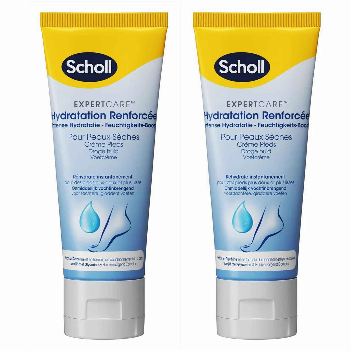 SCHOLL 2 creme idratanti rinforzate per pelle secca, 75 ml
