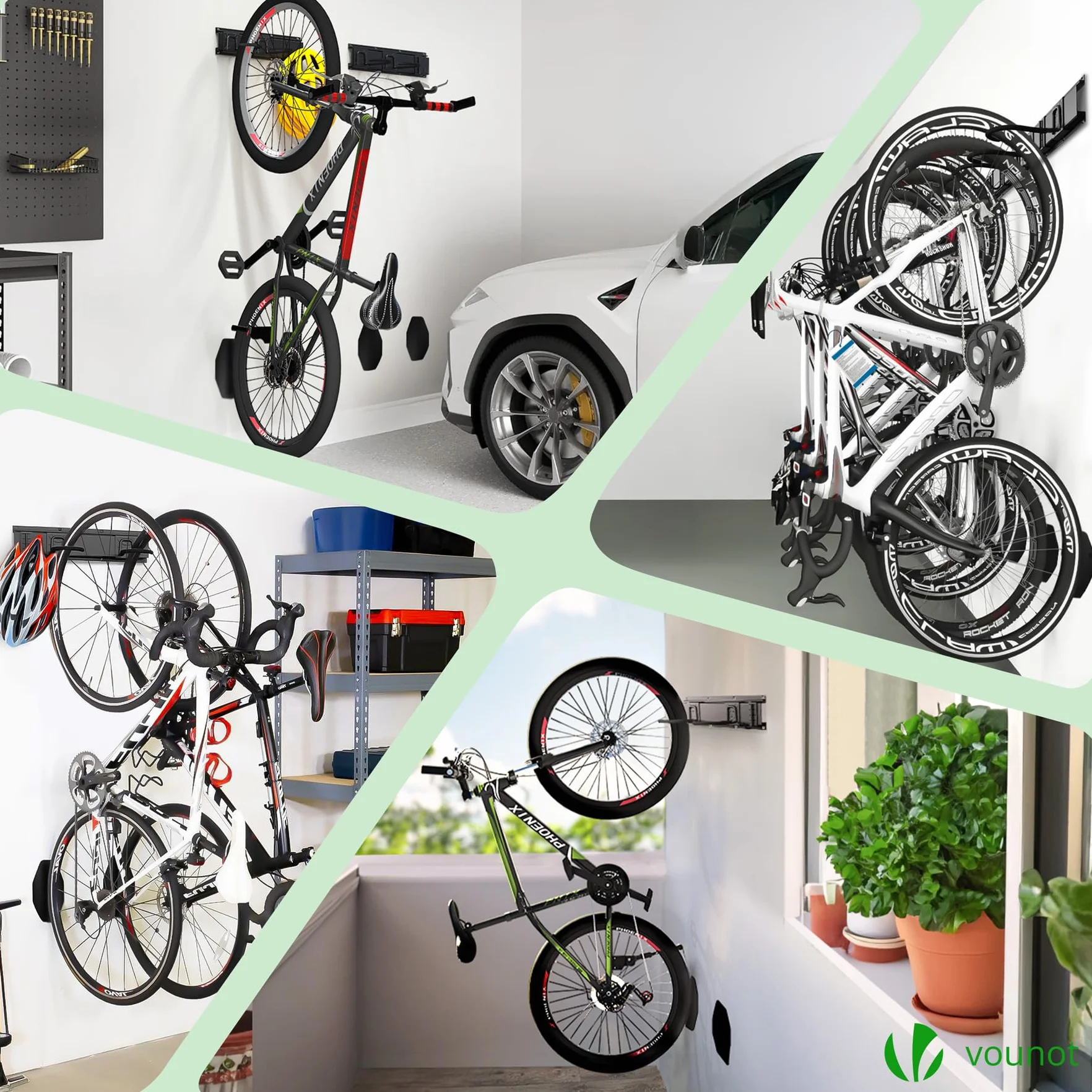 VOUNOT Porta Bici da Muro in Metallo per 6 Biciclette + 3 Caschi, Nero
