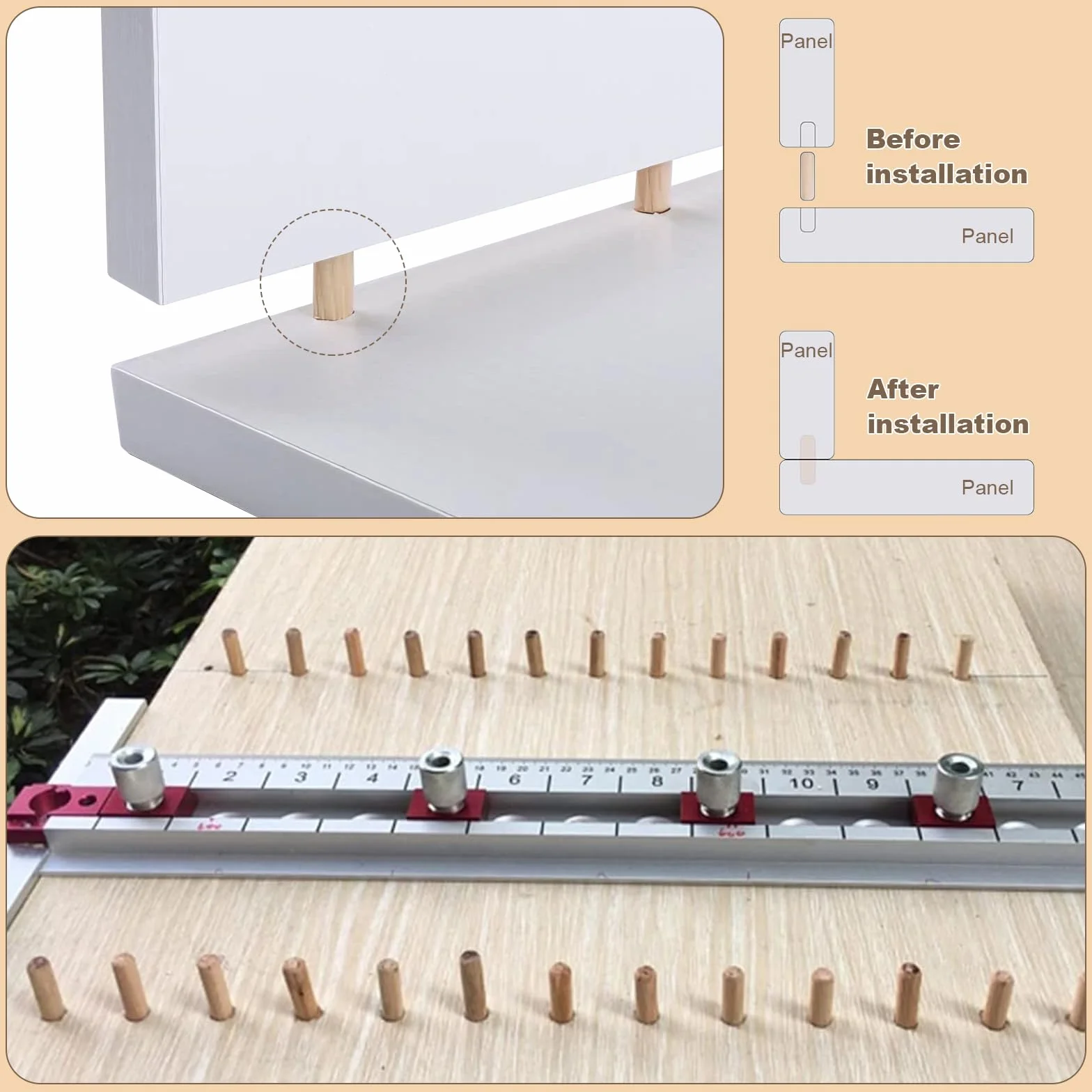 Tasselli in Legno Scanalati 6x30/8x30/8x40/10x40mm, Spine e Perni in Legno Duro 350 Pezzi per Mobili, Assemblaggio