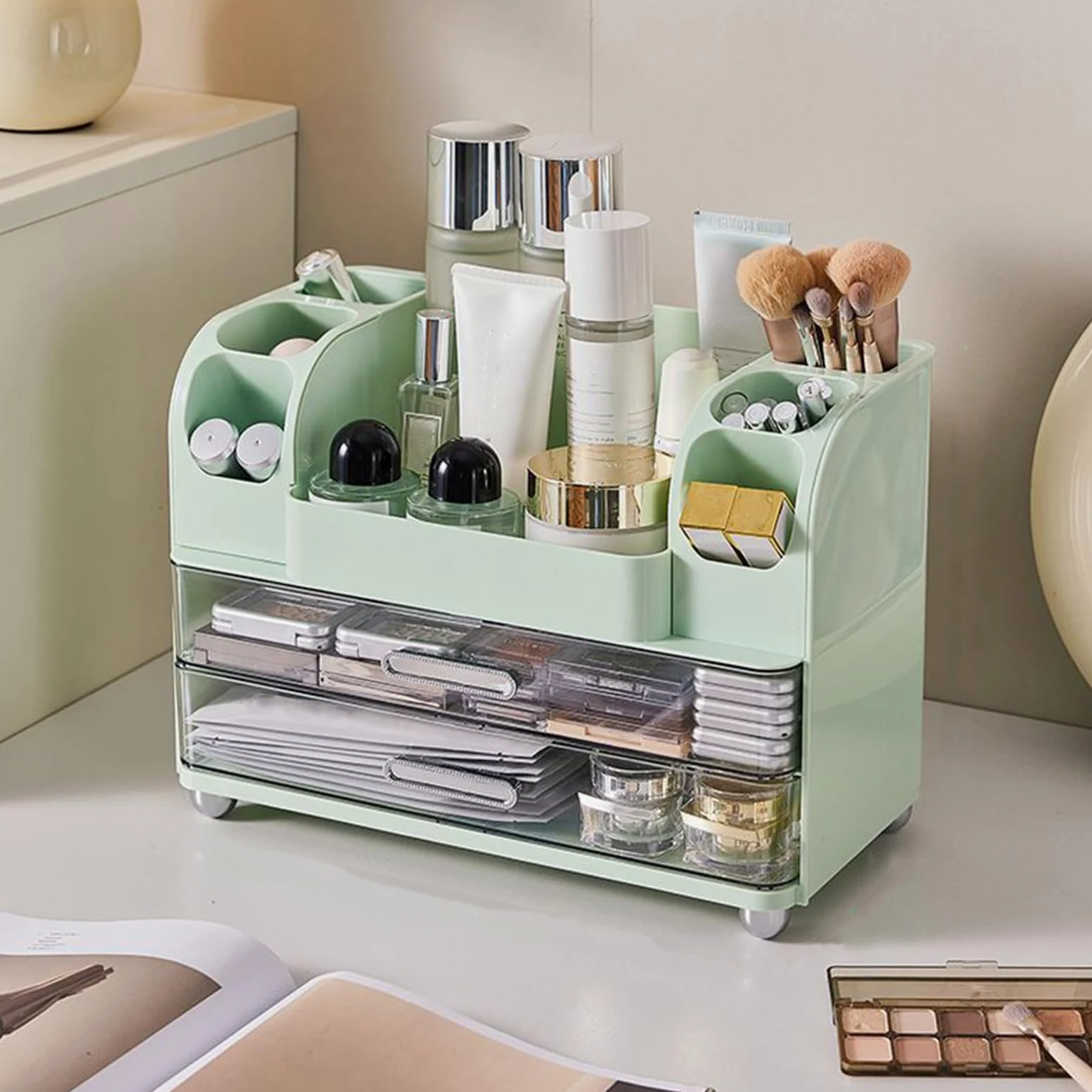 Organizzatore per il trucco, portaoggetti per cosmetici da donna - Organizzatore di stoccaggio Trucco Medicina Gioielli Hobby Scrivania Dormitorio Camera da Armadio