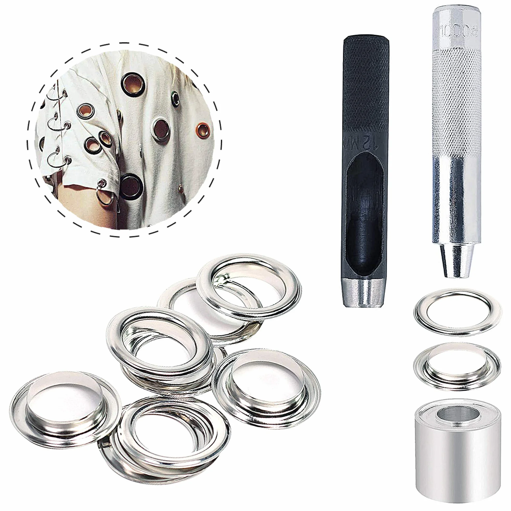 Occhiello Grommet Kit Professionale 12mm Rondelle Metallici per Scarpe Borse Abbigliamento Teloni