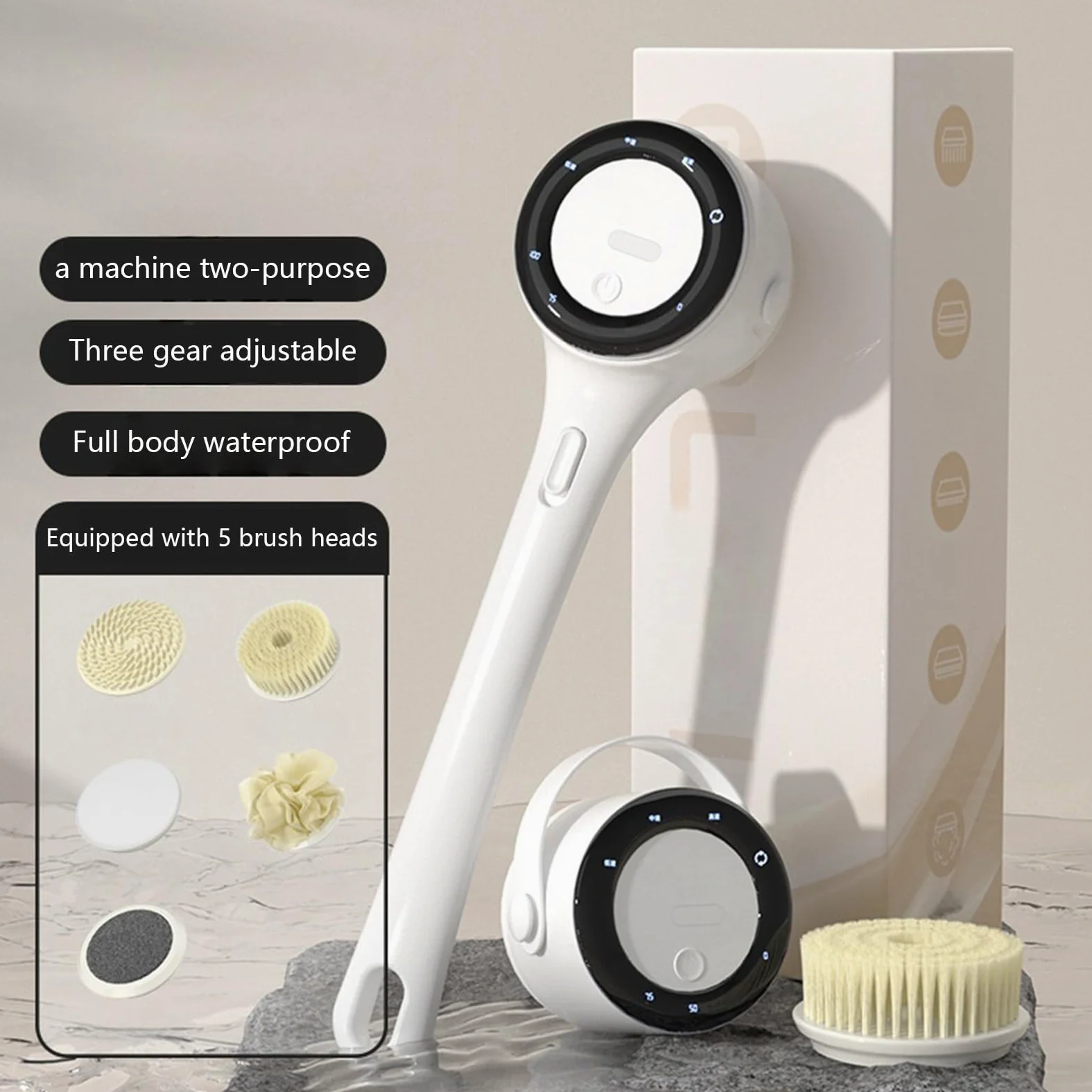Scrubber Elettrico Per La Schiena Da Doccia Spazzola Per Pulizia Schiena | Accessorio Per Lavaggio Con 3 Livelli Di Intensità Display Digitale Per Bagno Anziani E Riscaldamento