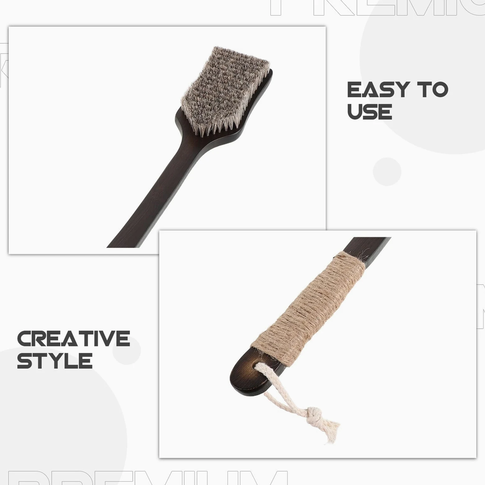 GARVALON Spazzola per la Schiena con Manico lungo in Setole Morbide di Crine Naturale Scrub Esfoliante Corpo per Doccia Spazzola Bagno Ergonomica ad Asciugatura Rapida per Uso Quotidiano