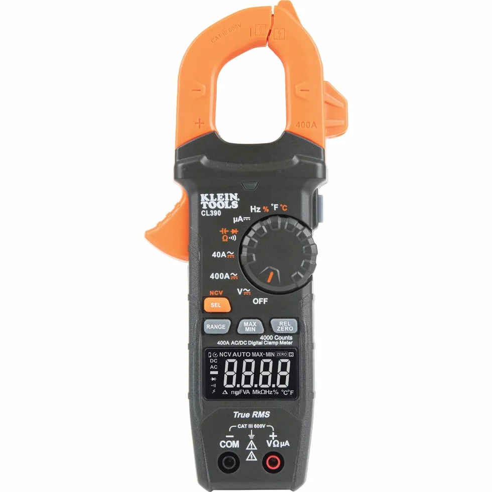 Klein Tools CL390 Pinza amperometrica digitale AC/DC auto-rangeante 400 A Display LCD ad alta visibilità Rilevamento tensione senza contatto