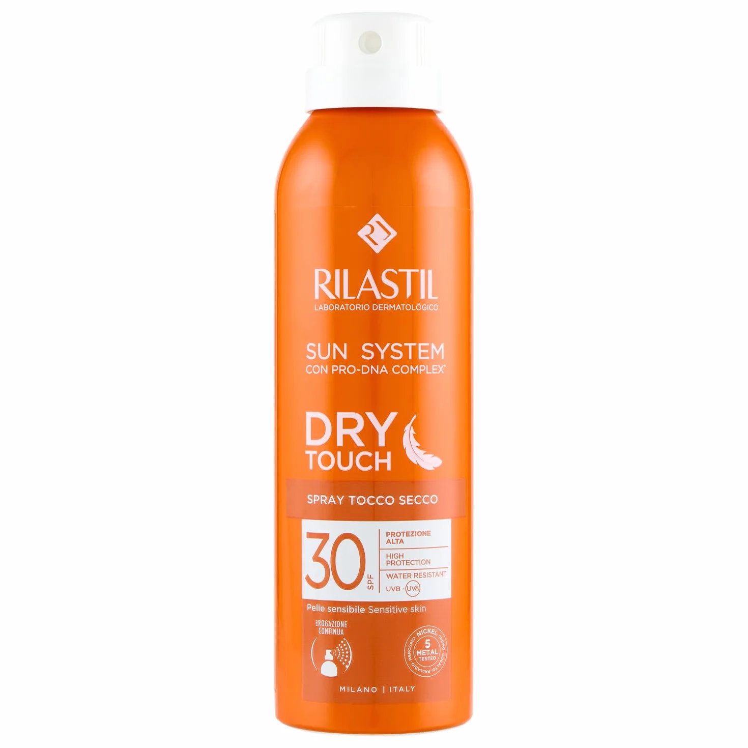 Rilastil Sun System, Dry Touch Spray SPF30 ad Azione Antiossidante per Pelle Sensibile, resistente all'acqua, 200 ml