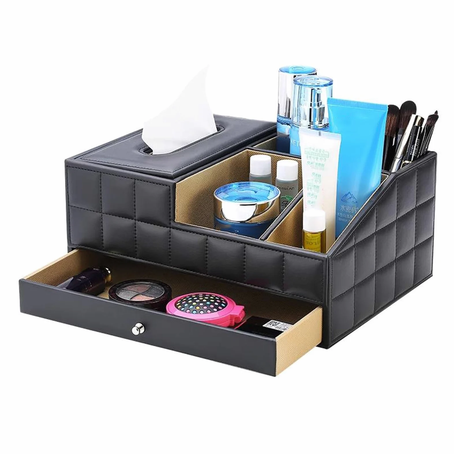 Organizzatore di trucco Scatola organizer for trucchi con cassetto, scatola porta fazzoletti, organizer da appoggio for cosmetici, porta cosmetici for rossetto, pennelli, lozioni, ombretti, smalti e g